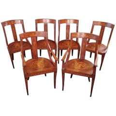 Used Set of 6 French Empire Marquetry Chairs