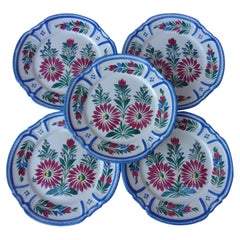 Vintage Set of 6 French Faience Floral Plates Quimper Circa 1930