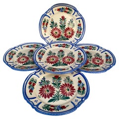 Set of 6 French Faience Floral Plates Quimper Circa 1930
