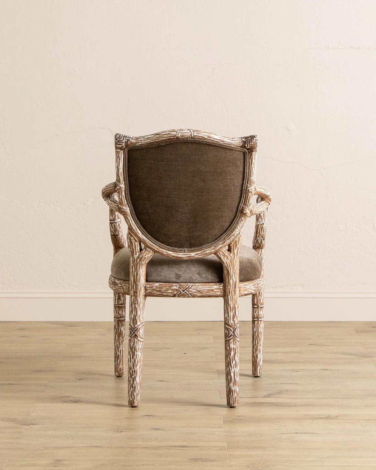 Satz von 6 Französisch Faux Bois Holz Sessel W / Taupe Chenille (Faux bois) im Angebot