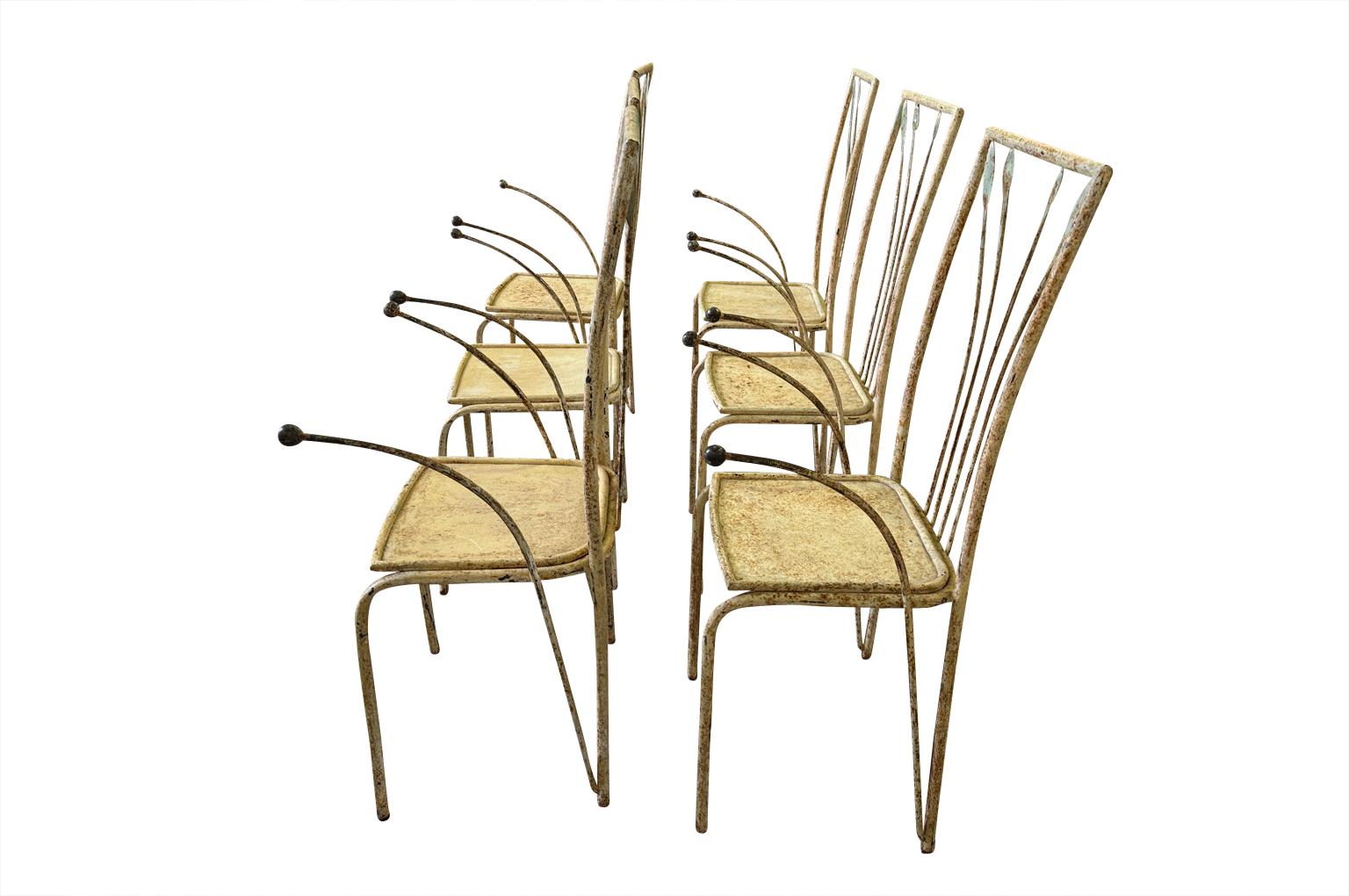 20ième siècle Ensemble de 6 chaises de jardin en fer français en vente