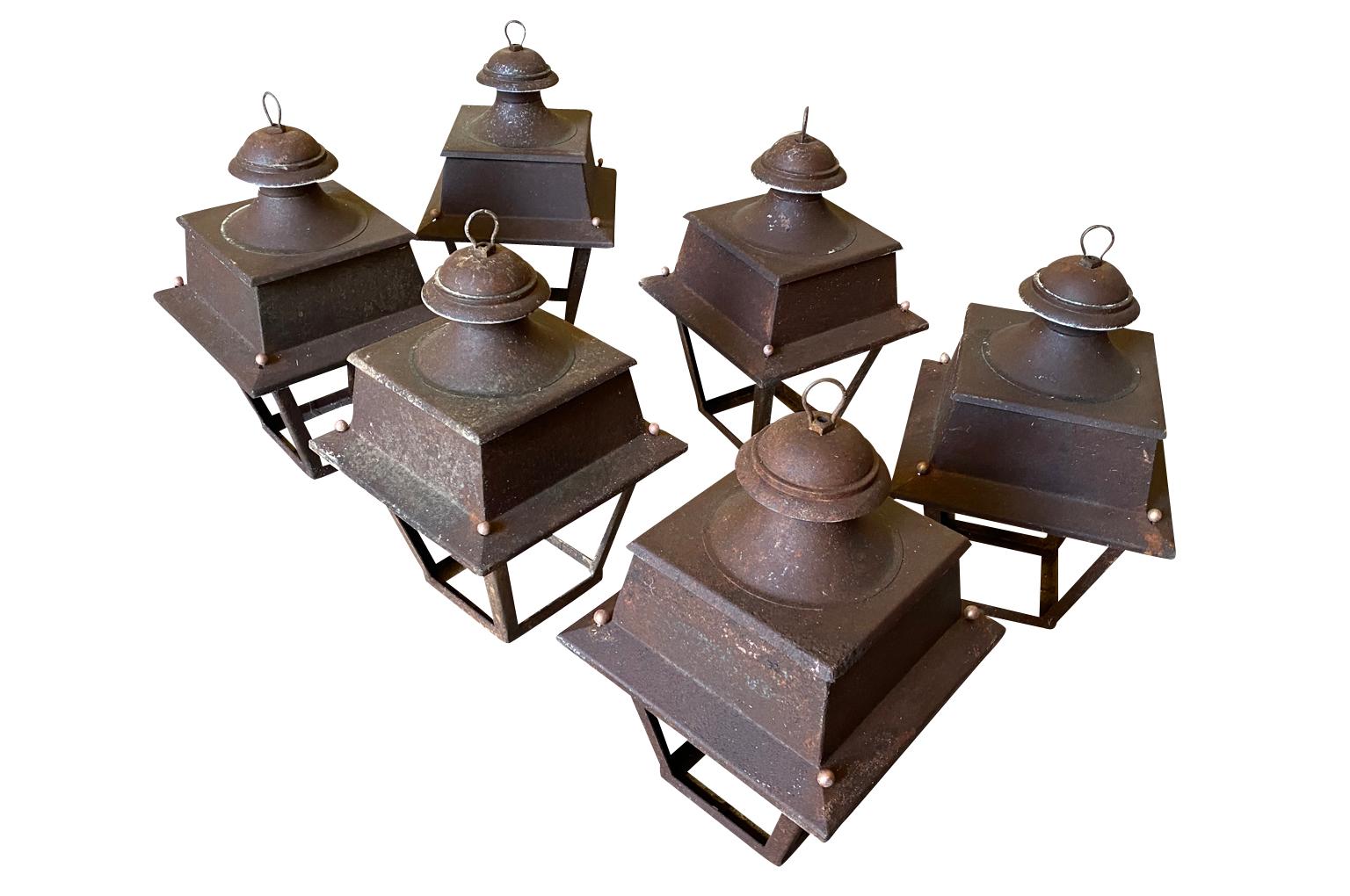 20th Century Set of 6 French Iron Lanterns For Sale