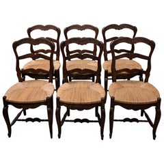 Antique Set of 6 French Ladder Back Chairs c1920