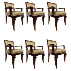 Set of 6 French Late Art Deco Amboyna Dining/Armchairs, Jules Leleu