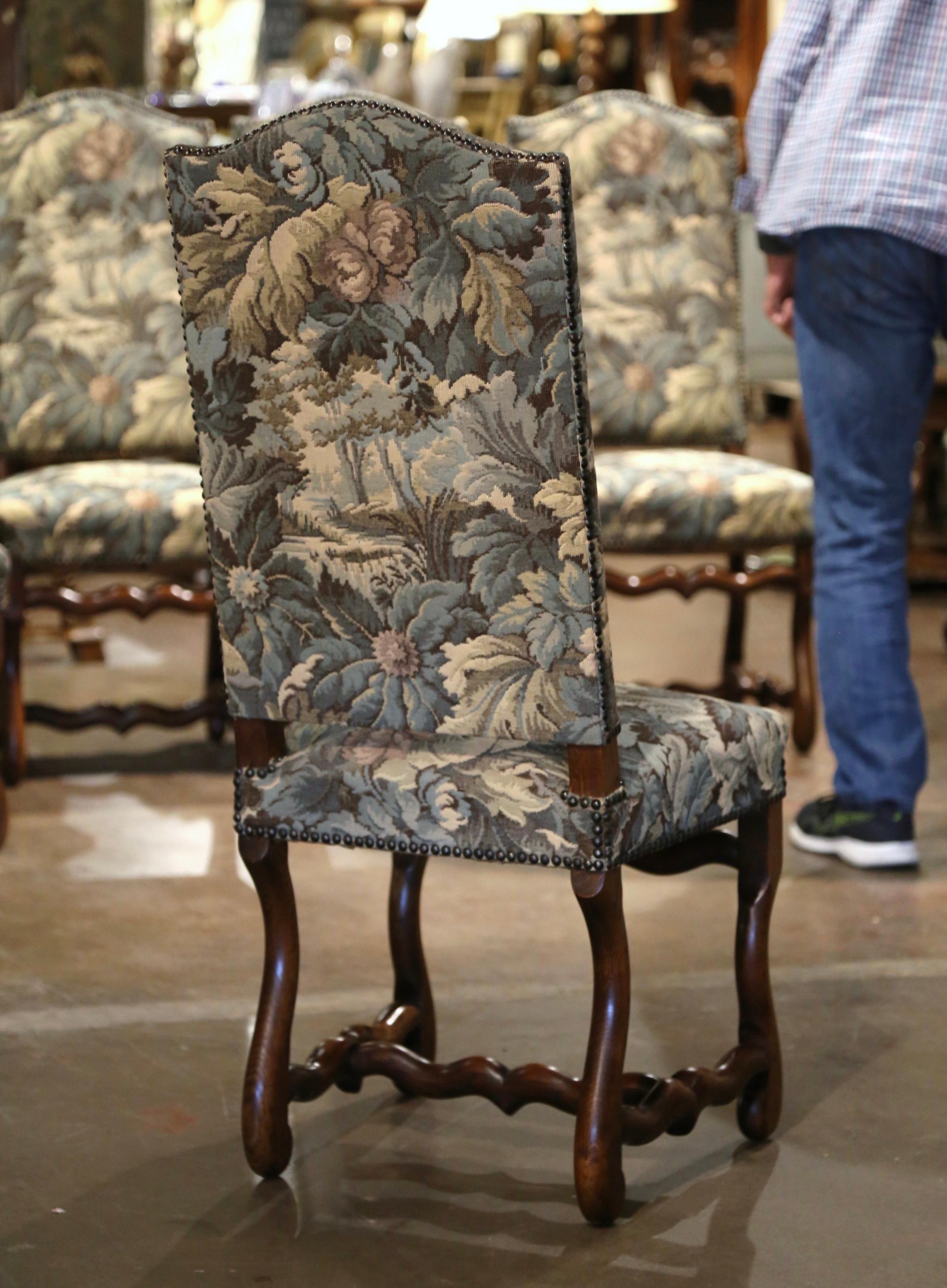Set of 6 French Louis XIII Carved Sheep Bone Dining Chairs with Tapestry 7