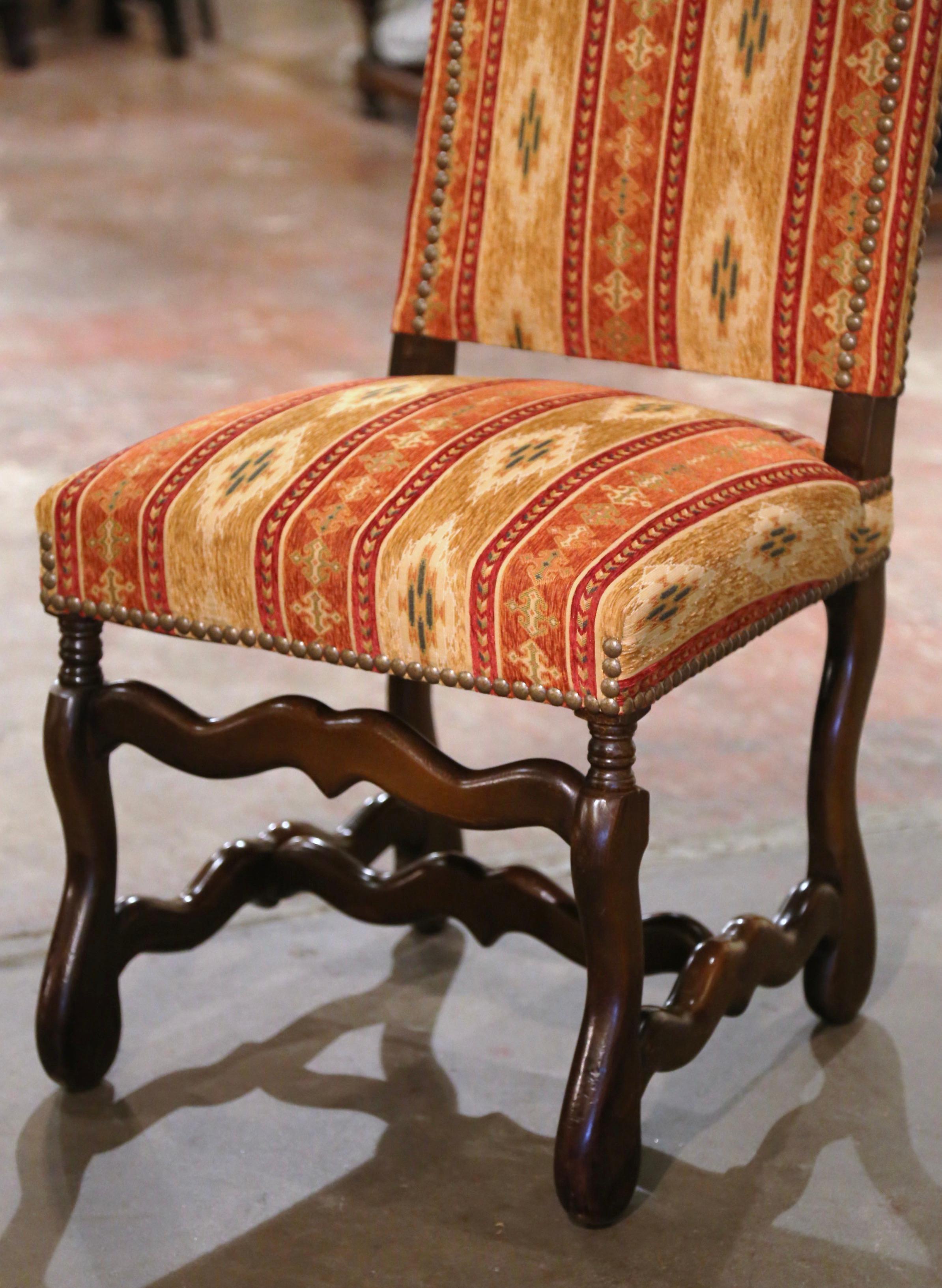 Hand-Carved Set of 6 French Louis XIII Carved Sheep Bone High Back Dining Chairs
