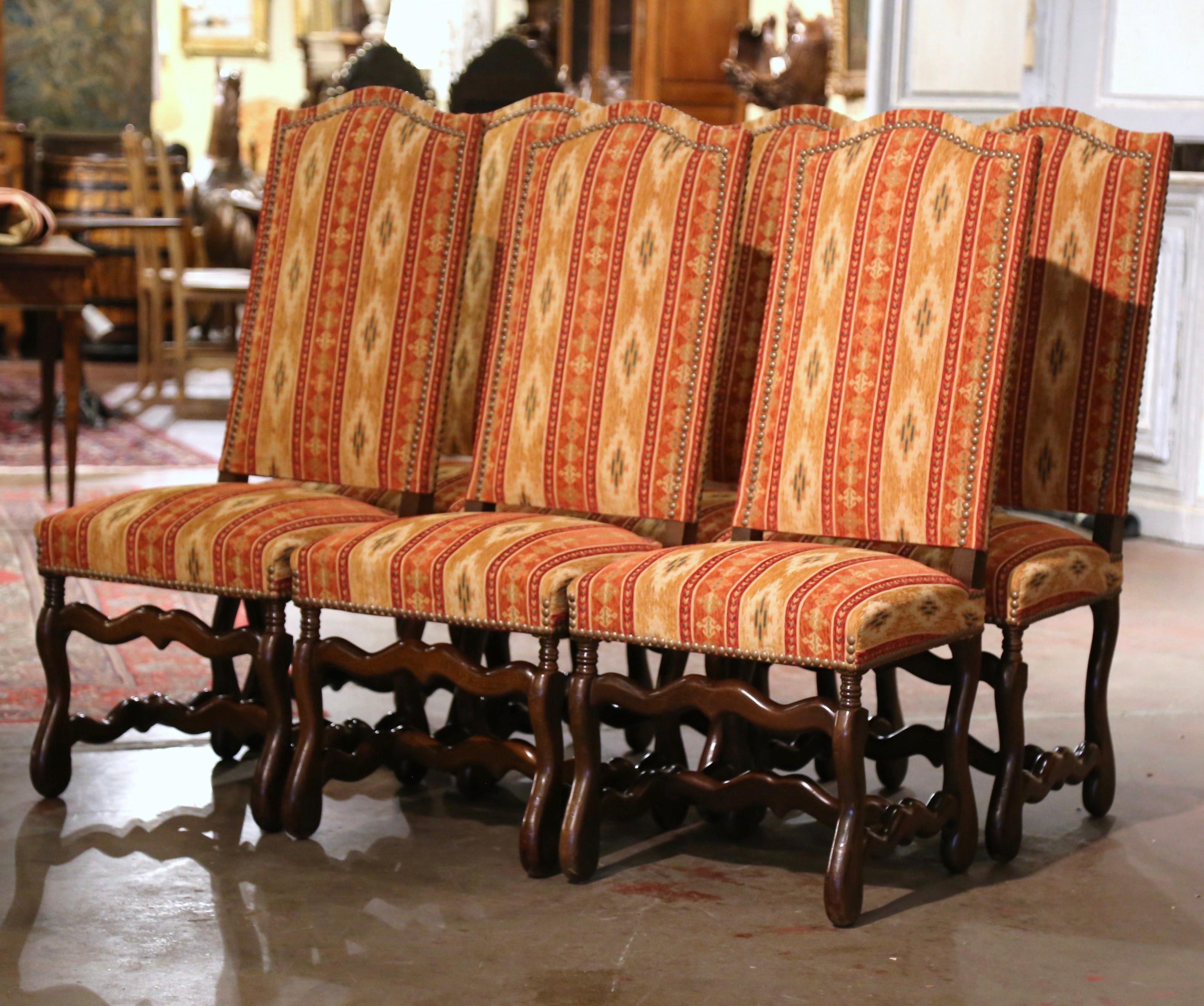 Set of 6 French Louis XIII Carved Sheep Bone High Back Dining Chairs In Excellent Condition In Dallas, TX