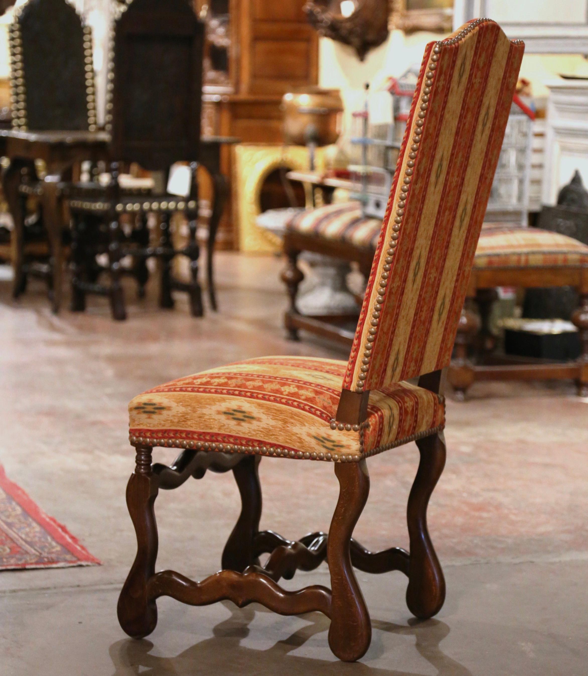 20th Century Set of 6 French Louis XIII Carved Sheep Bone High Back Dining Chairs