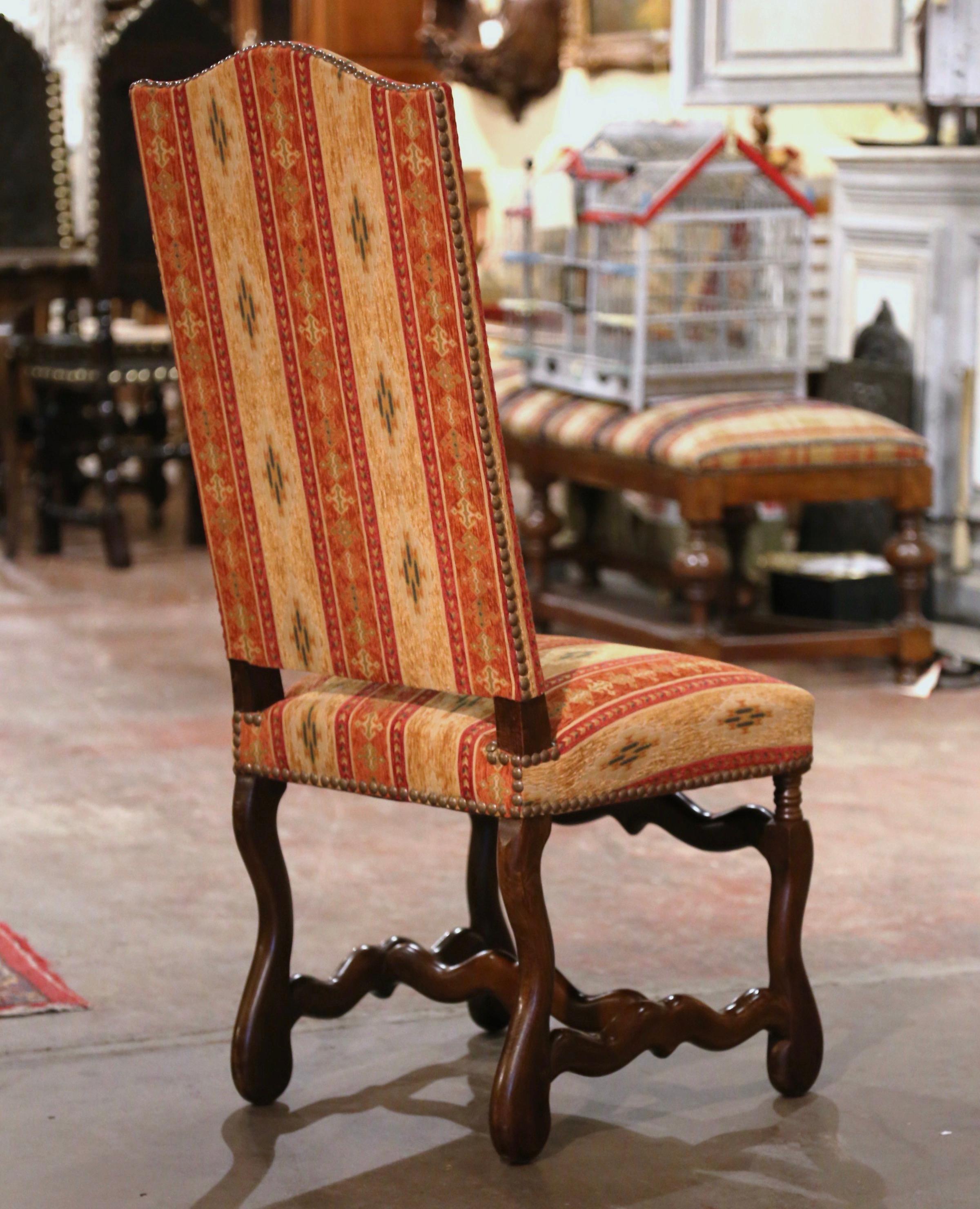 Beech Set of 6 French Louis XIII Carved Sheep Bone High Back Dining Chairs