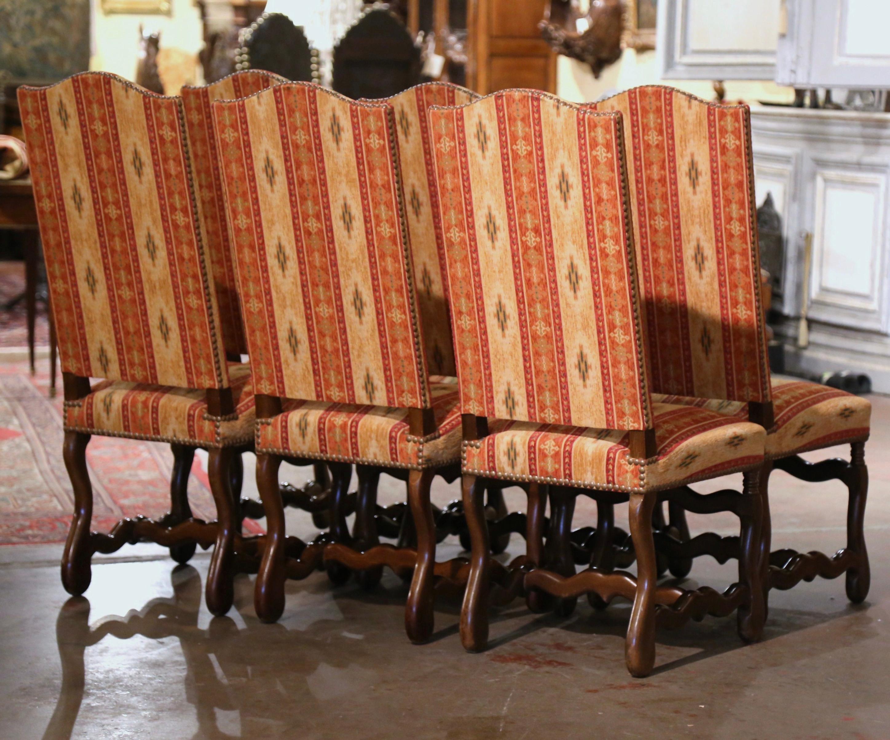 Ensemble de 6 chaises de salle à manger françaises Louis XIII sculptées à haut dossier en os de mouton Excellent état à Dallas, TX