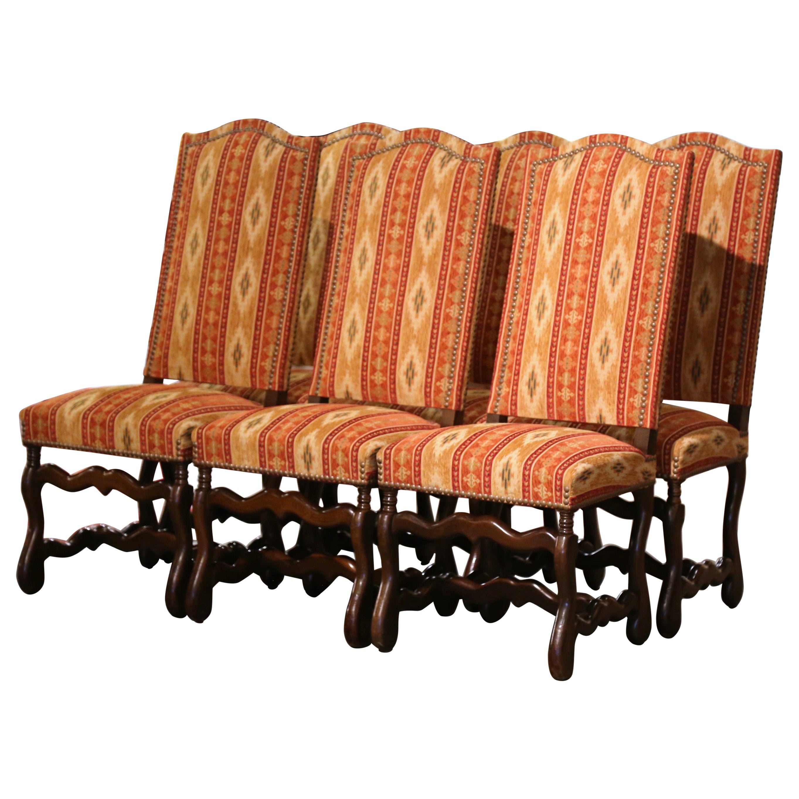 Set of 6 French Louis XIII Carved Sheep Bone High Back Dining Chairs