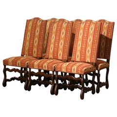 Set of 6 French Louis XIII Carved Sheep Bone High Back Dining Chairs
