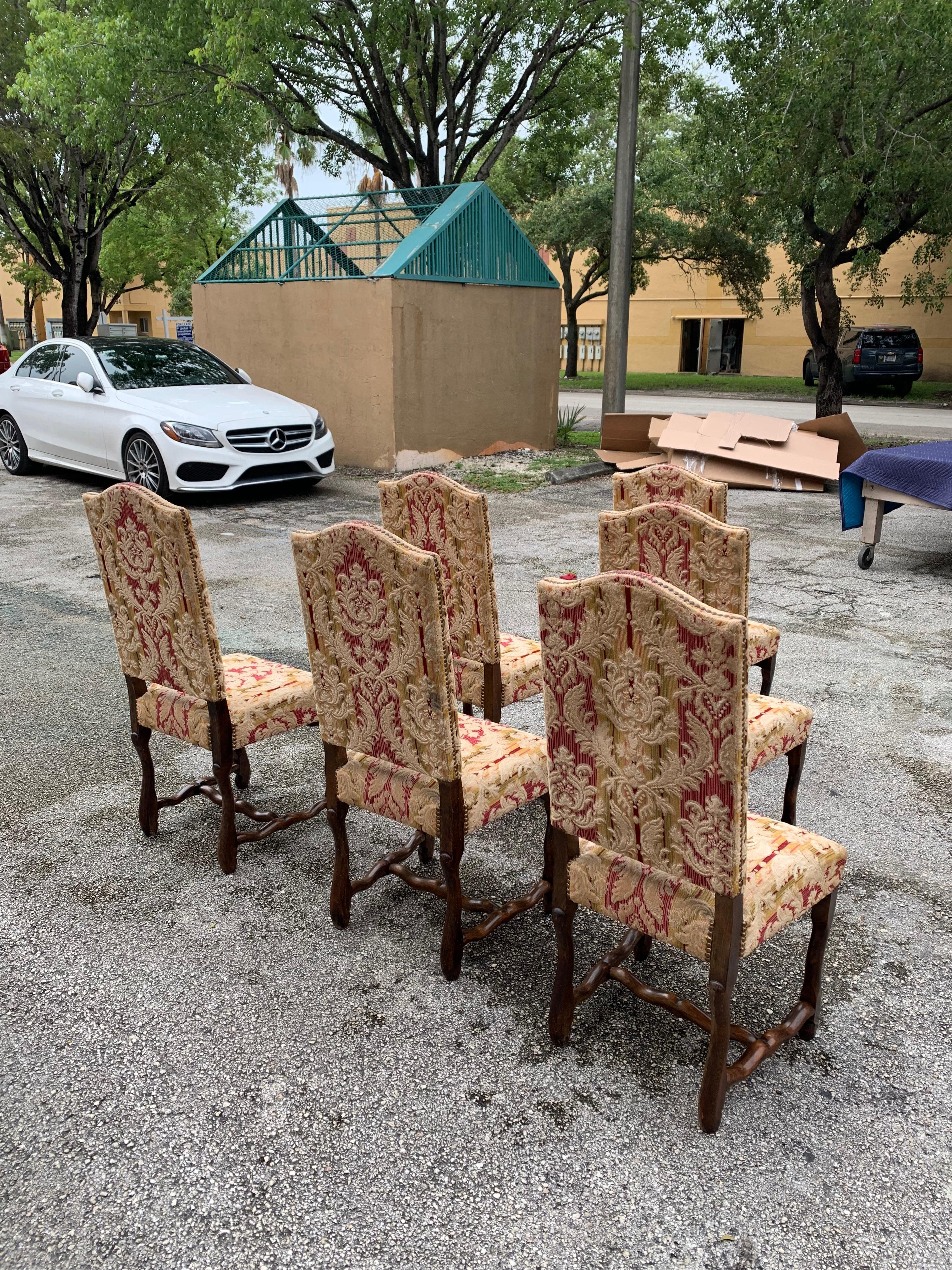 Set of 6  French Louis XIII Style Os De Mouton Dining Chairs, 1900s For Sale 6
