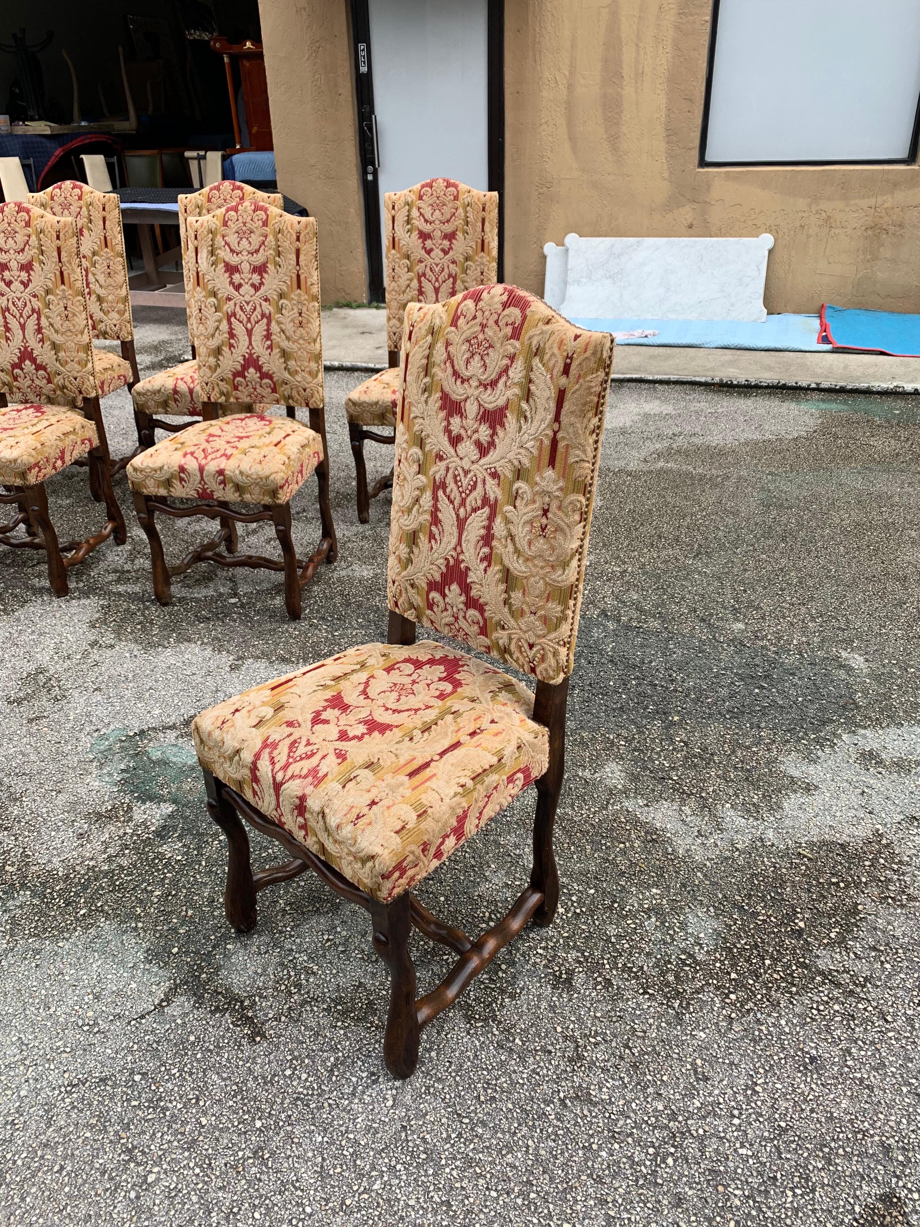 Set of 6  French Louis XIII Style Os De Mouton Dining Chairs, 1900s For Sale 8