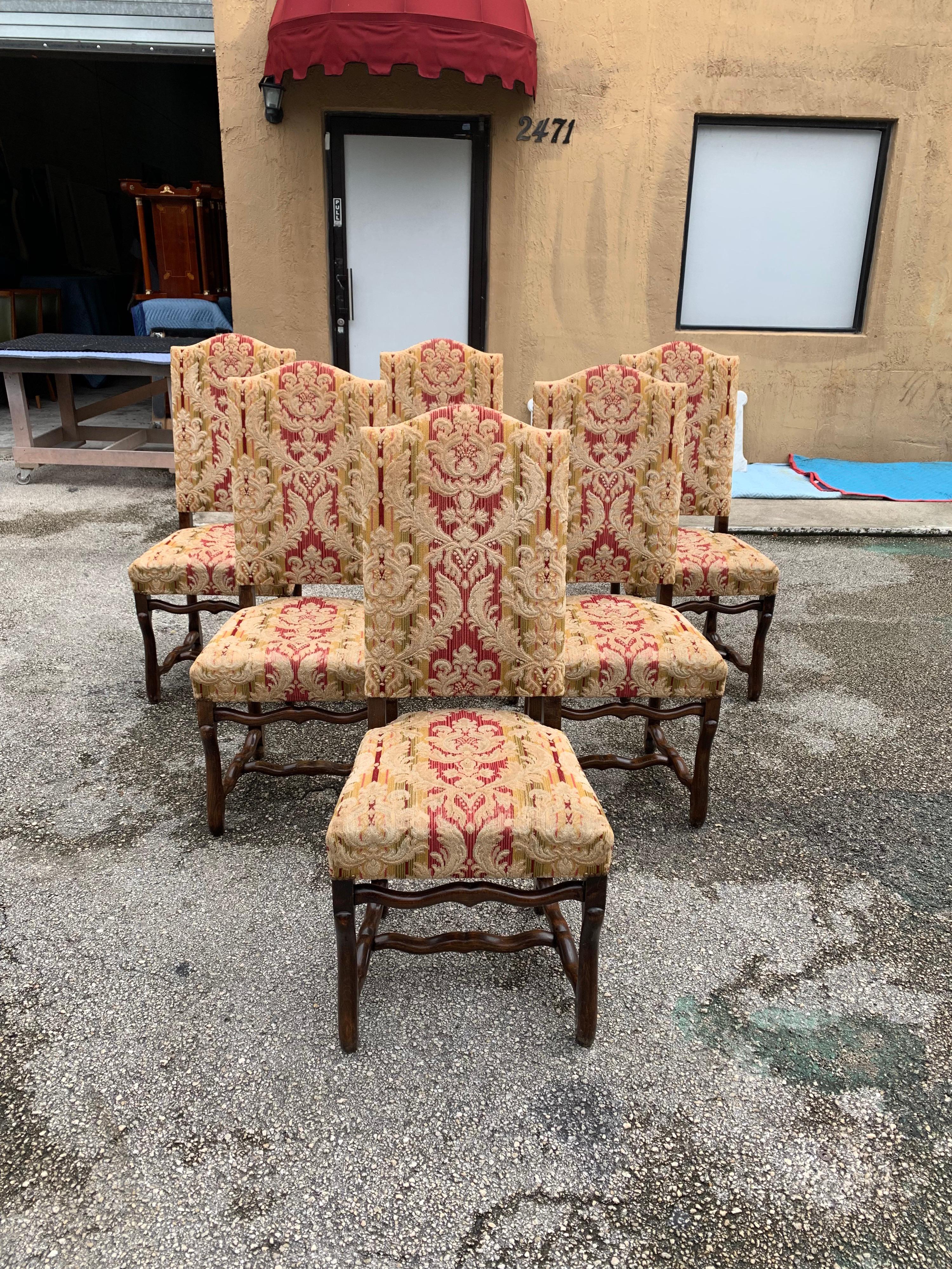 Set of 6  French Louis XIII Style Os De Mouton Dining Chairs, 1900s In Good Condition For Sale In Hialeah, FL