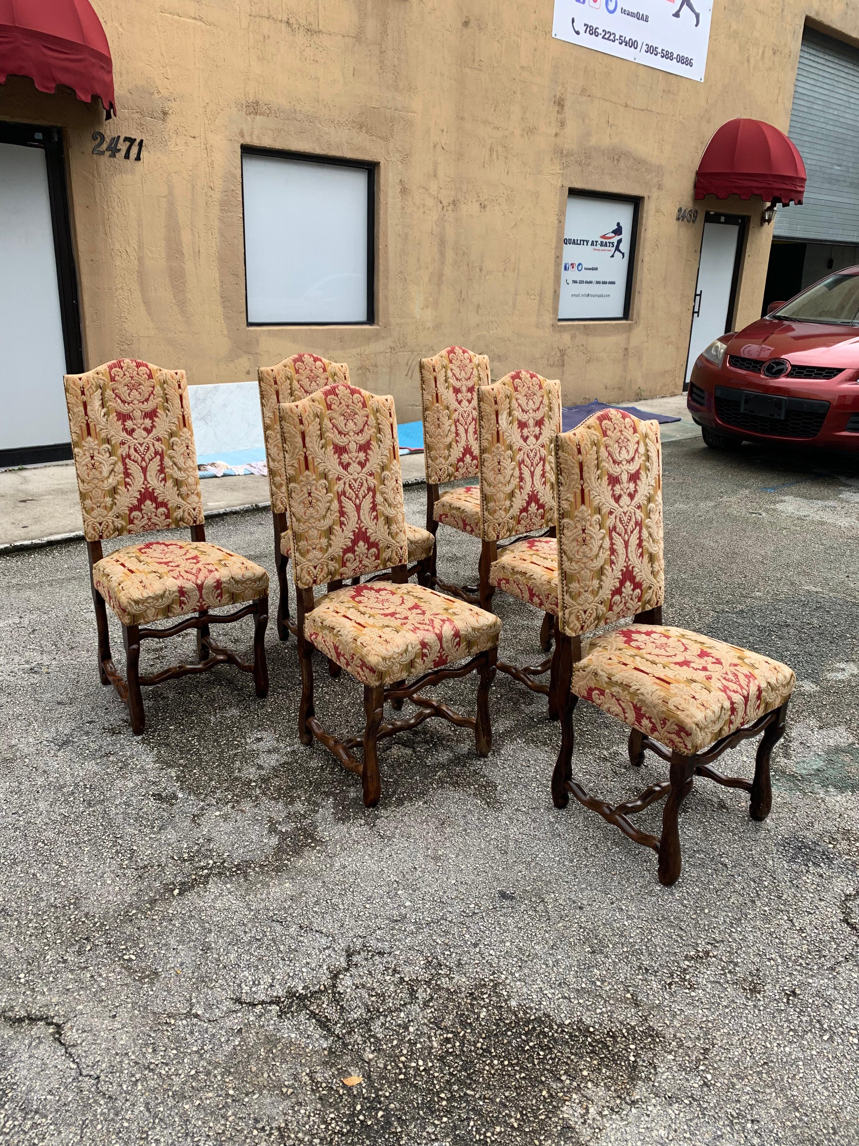 Early 20th Century Set of 6  French Louis XIII Style Os De Mouton Dining Chairs, 1900s For Sale