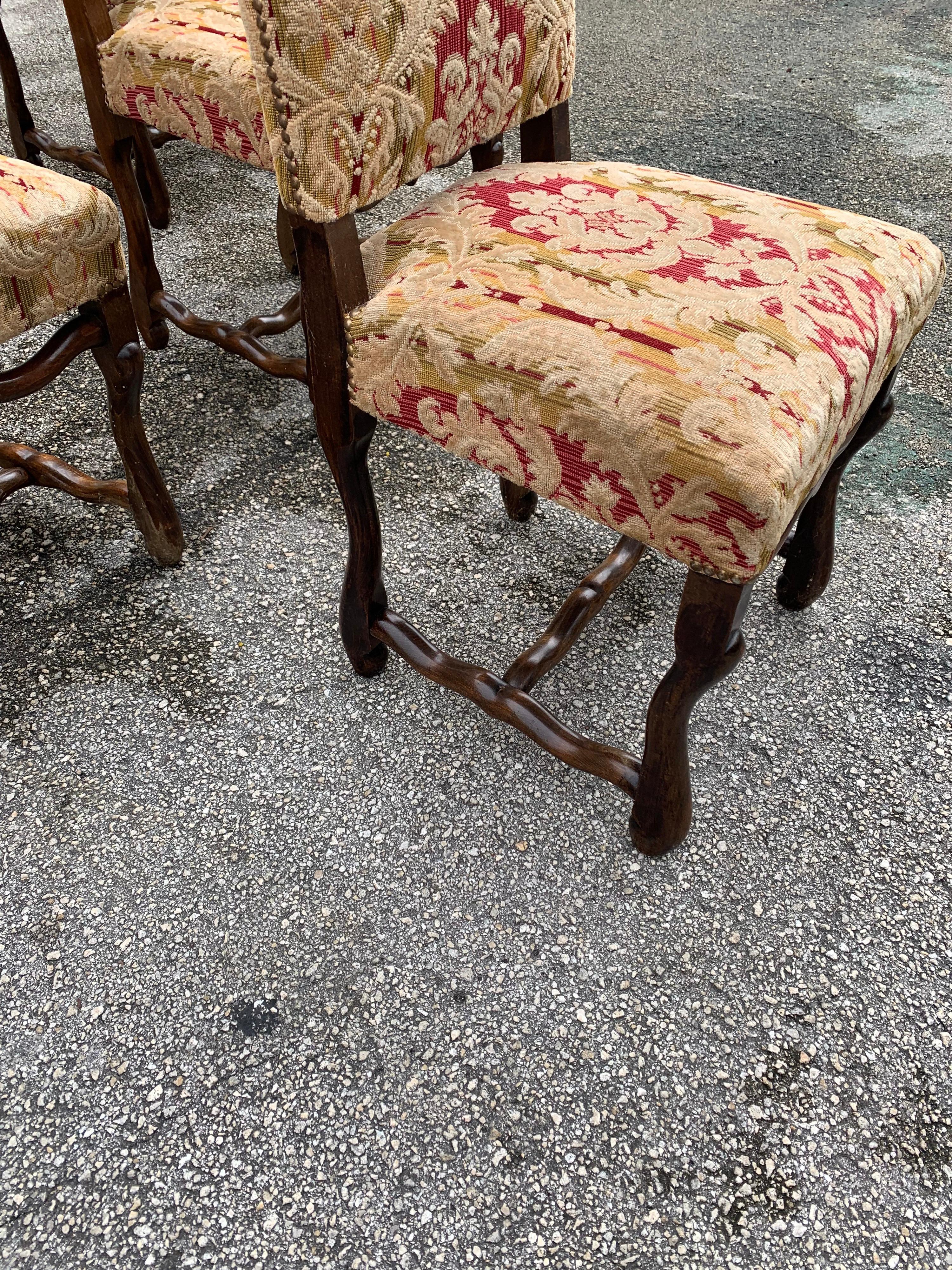 Set of 6  French Louis XIII Style Os De Mouton Dining Chairs, 1900s For Sale 1