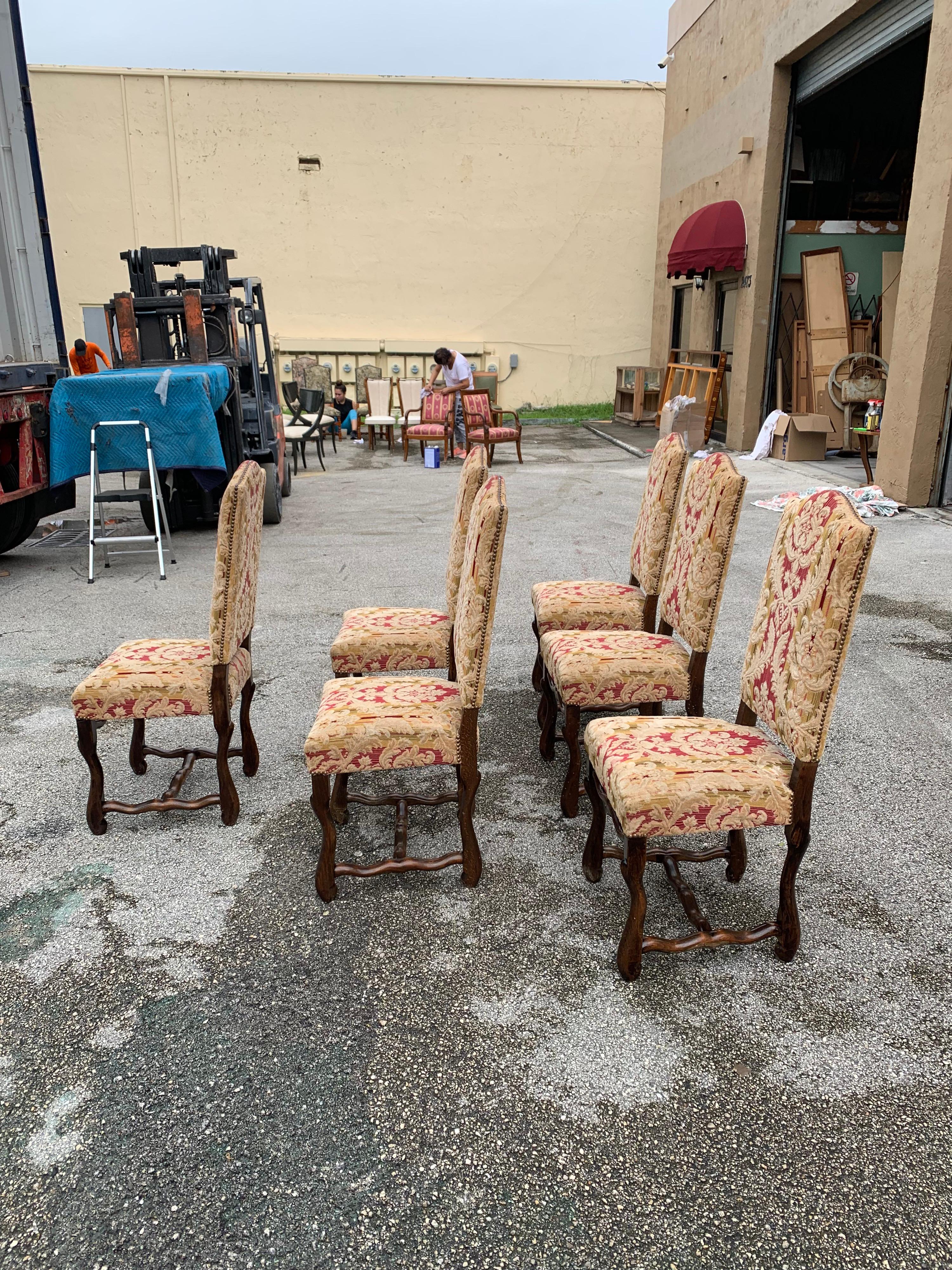 Set of 6  French Louis XIII Style Os De Mouton Dining Chairs, 1900s For Sale 2