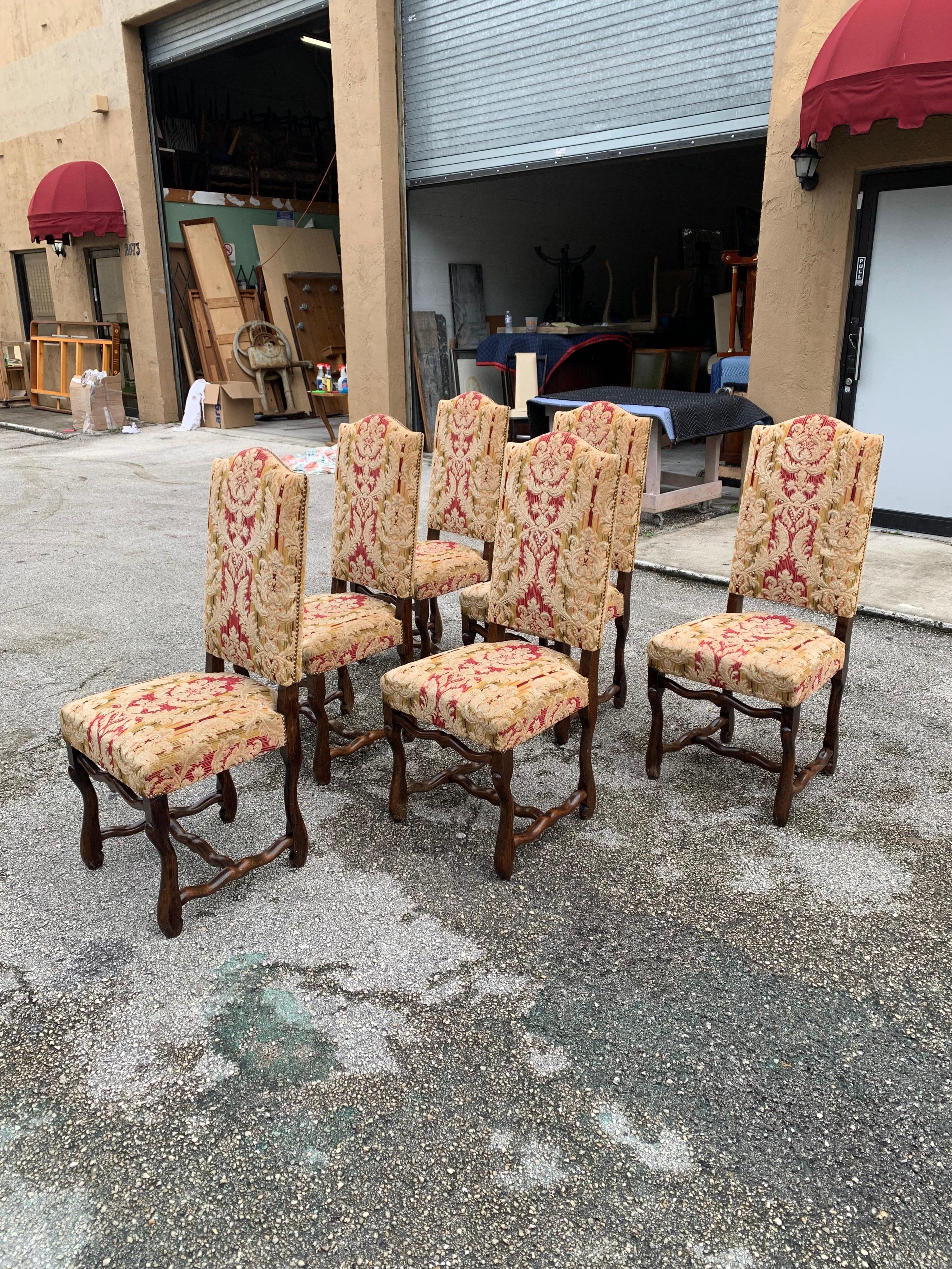 Set of 6  French Louis XIII Style Os De Mouton Dining Chairs, 1900s For Sale 3
