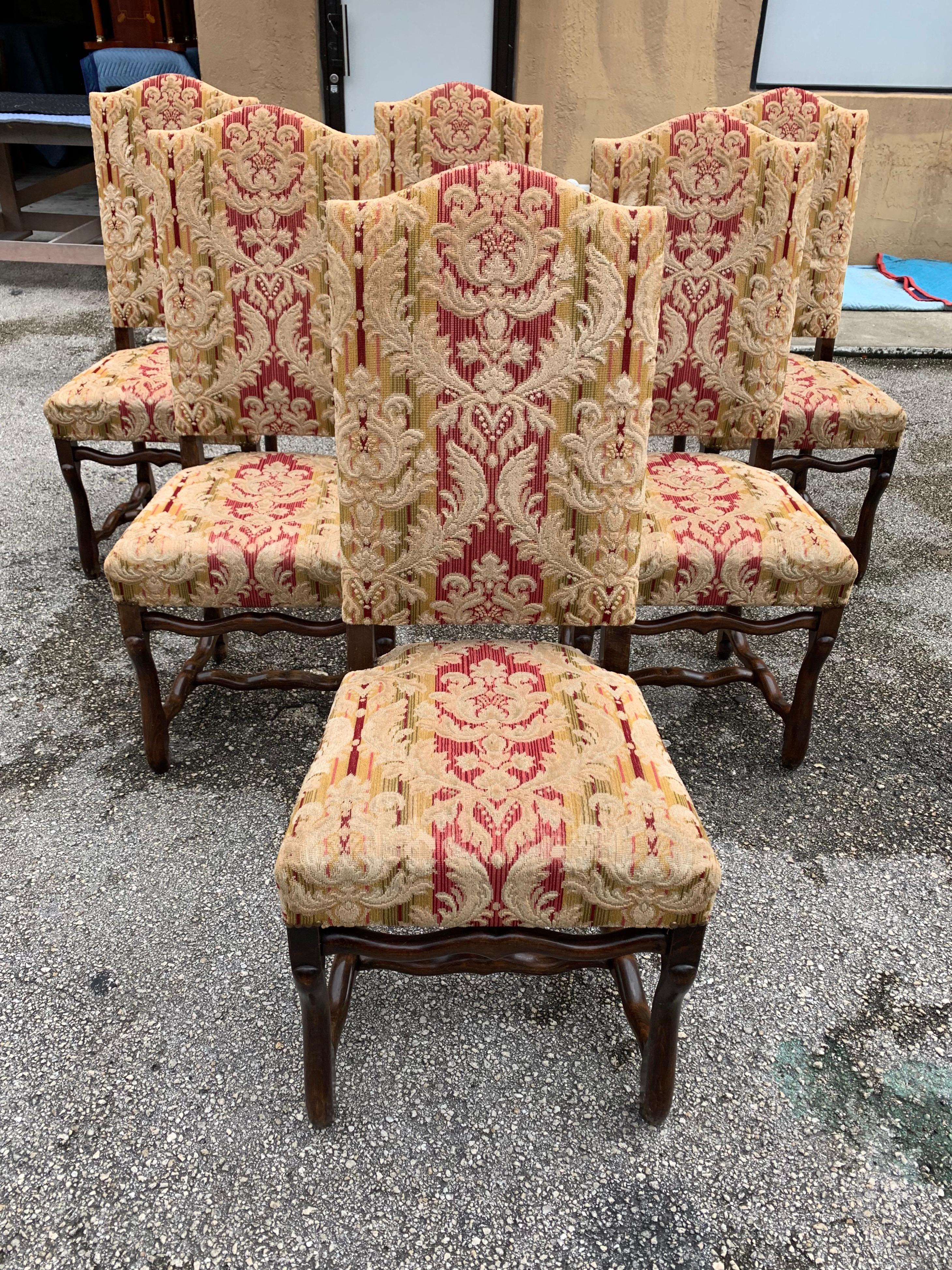 Set of 6  French Louis XIII Style Os De Mouton Dining Chairs, 1900s For Sale 4