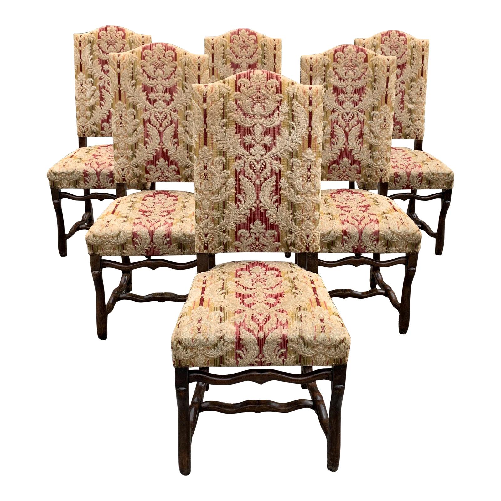 Set of 6  French Louis XIII Style Os De Mouton Dining Chairs, 1900s For Sale