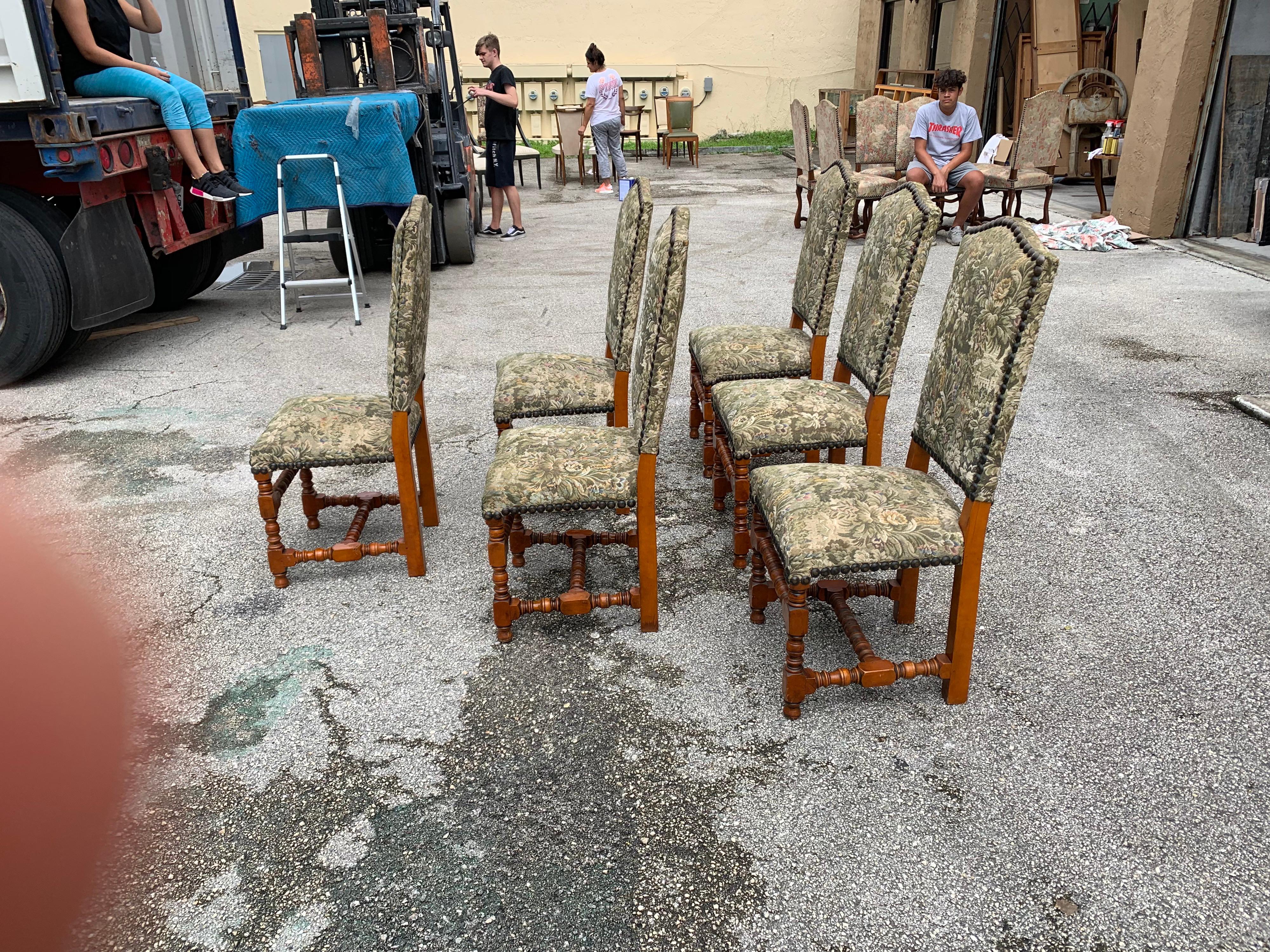 Set of 6 French Louis XIII Style Solid Walnut Dining Chairs 1900s For Sale 7