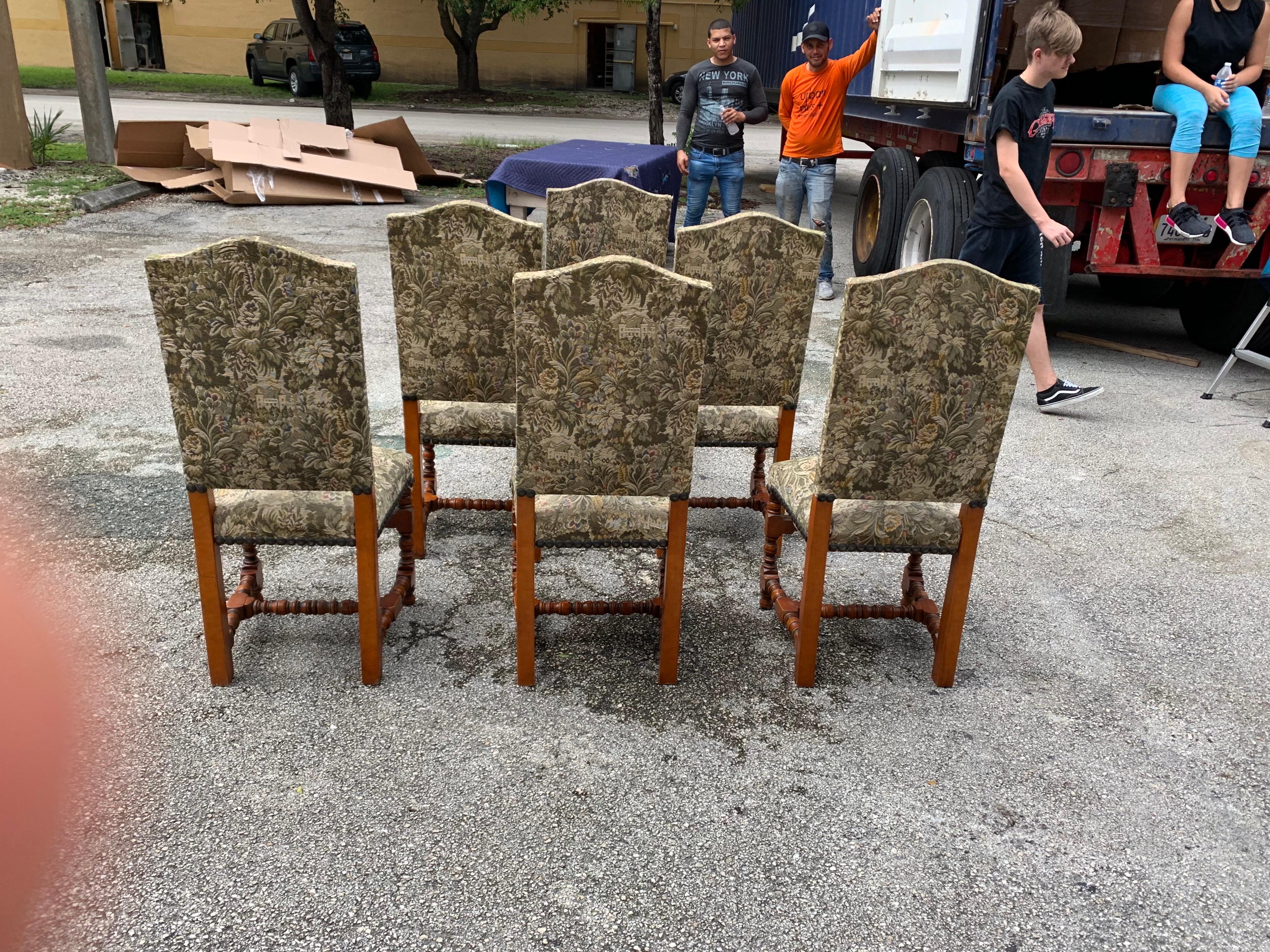 Set of 6 French Louis XIII Style Solid Walnut Dining Chairs 1900s For Sale 8