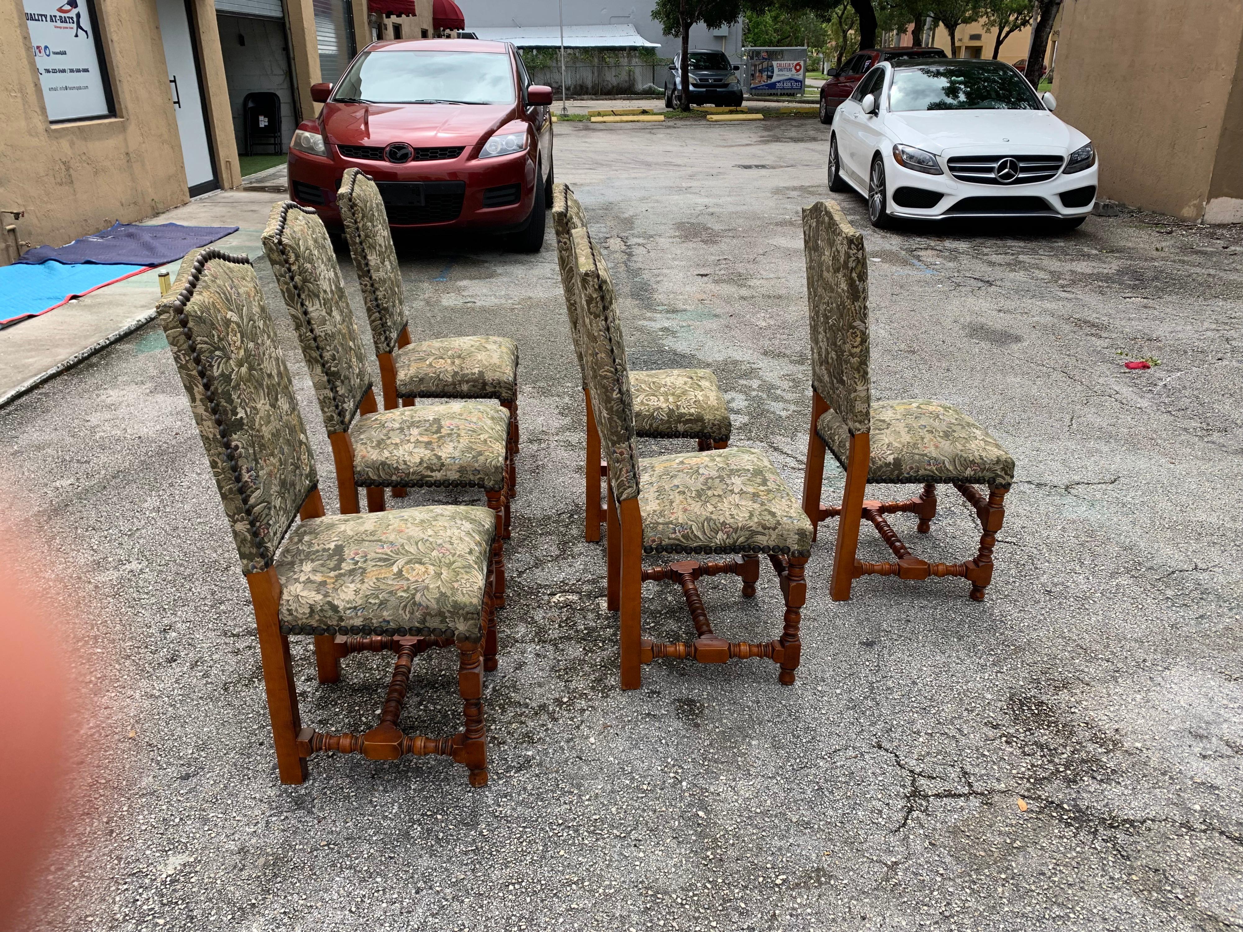 Set of 6 French Louis XIII Style Solid Walnut Dining Chairs 1900s For Sale 1