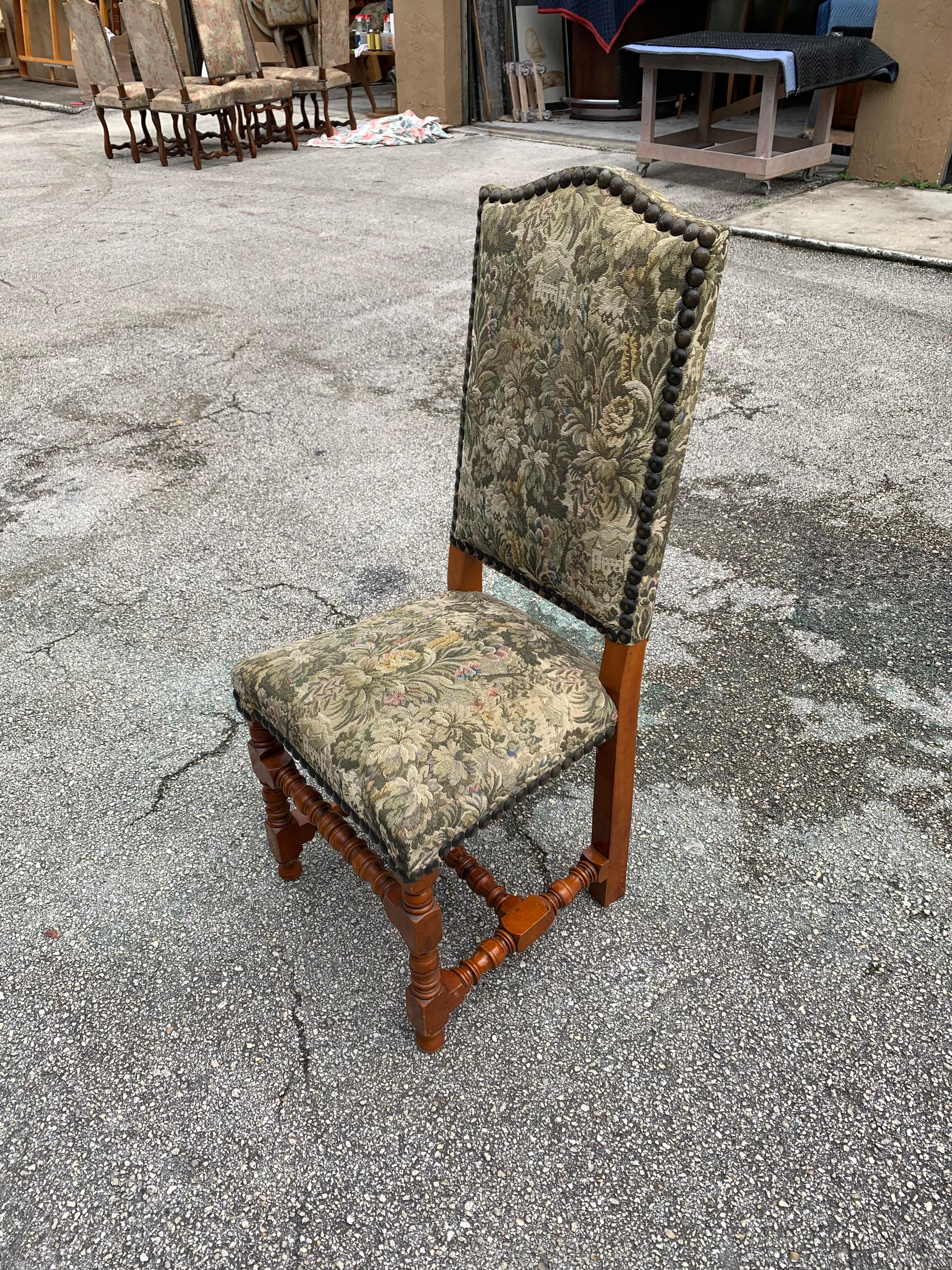 Set of 6 French Louis XIII Style Solid Walnut Dining Chairs 1900s For Sale 3