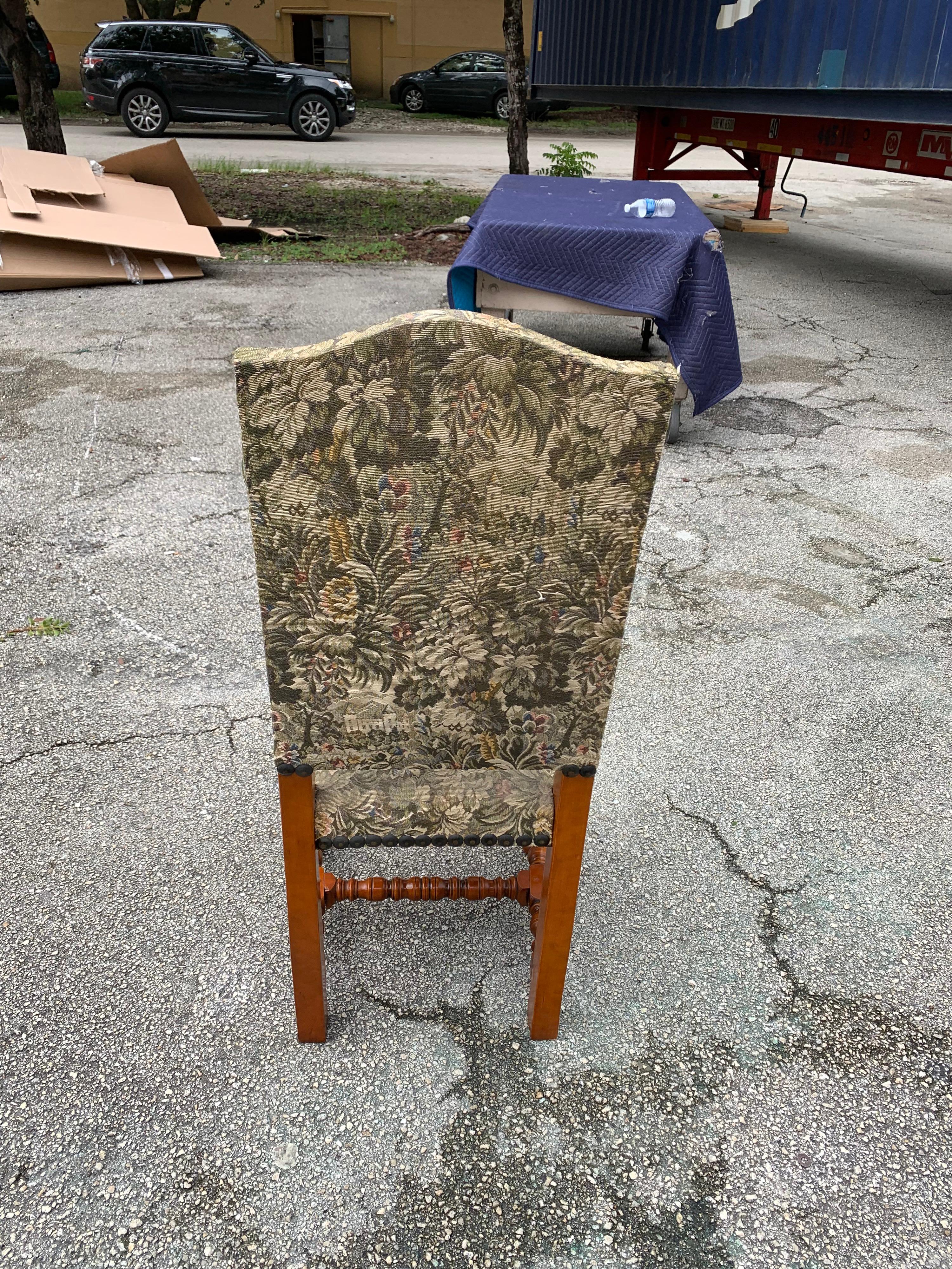 Set of 6 French Louis XIII Style Solid Walnut Dining Chairs 1900s For Sale 4