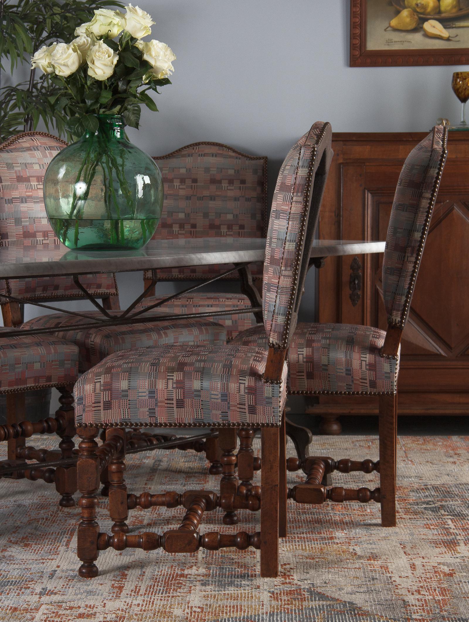 Set of 6 French Louis XIII Style Upholstered Walnut Chairs, 1920s 5
