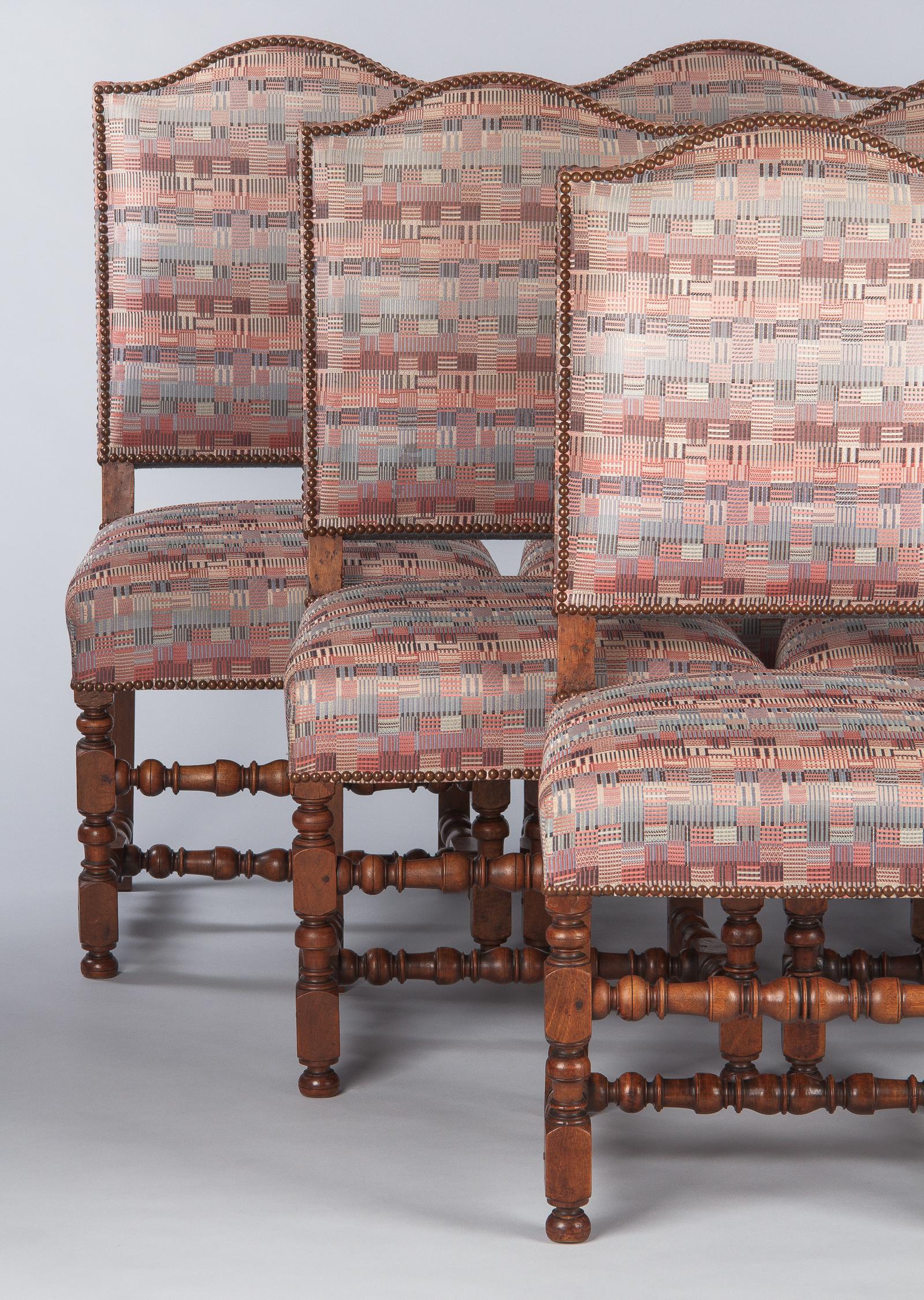 Set of 6 French Louis XIII Style Upholstered Walnut Chairs, 1920s 6