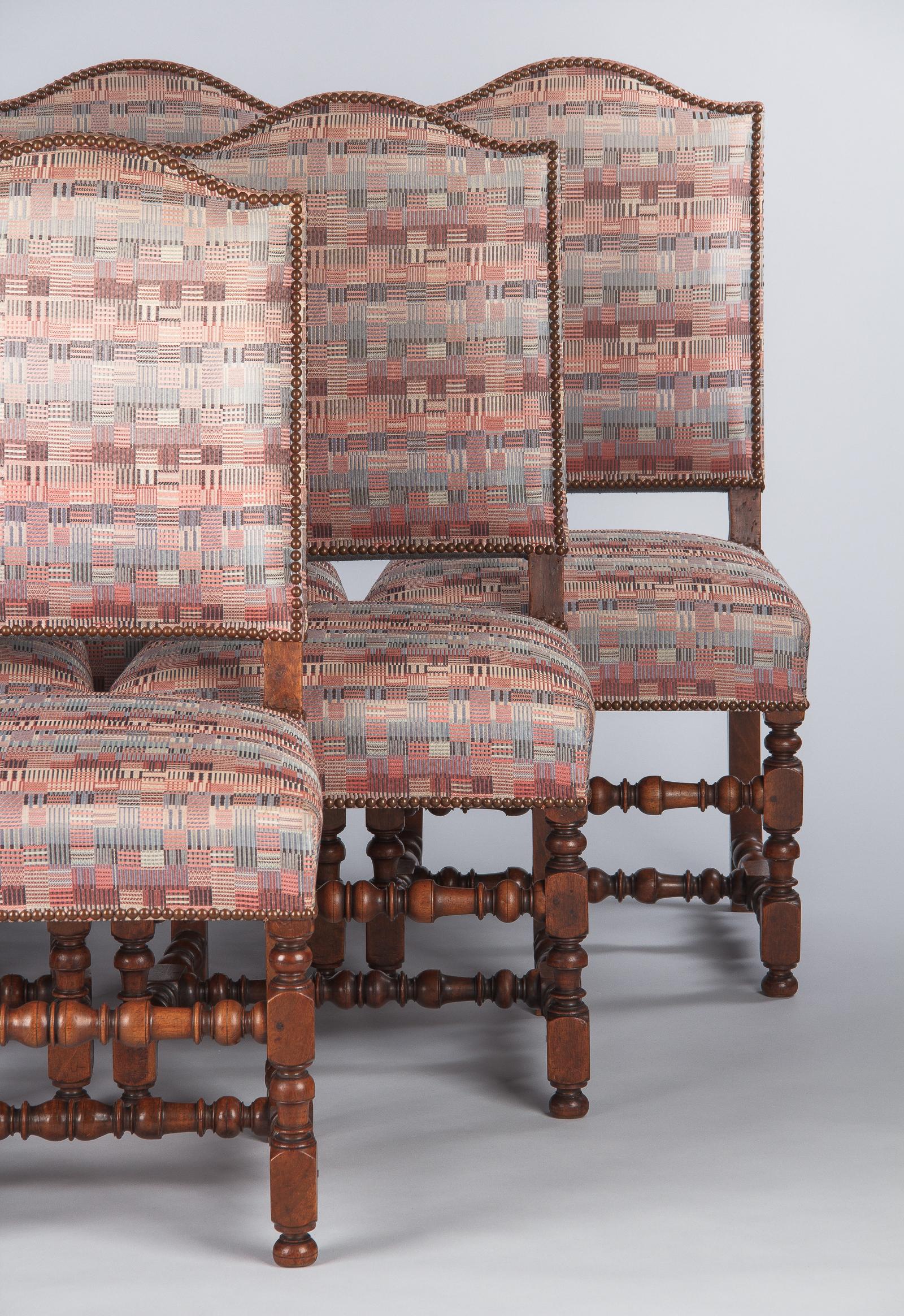 Set of 6 French Louis XIII Style Upholstered Walnut Chairs, 1920s 7