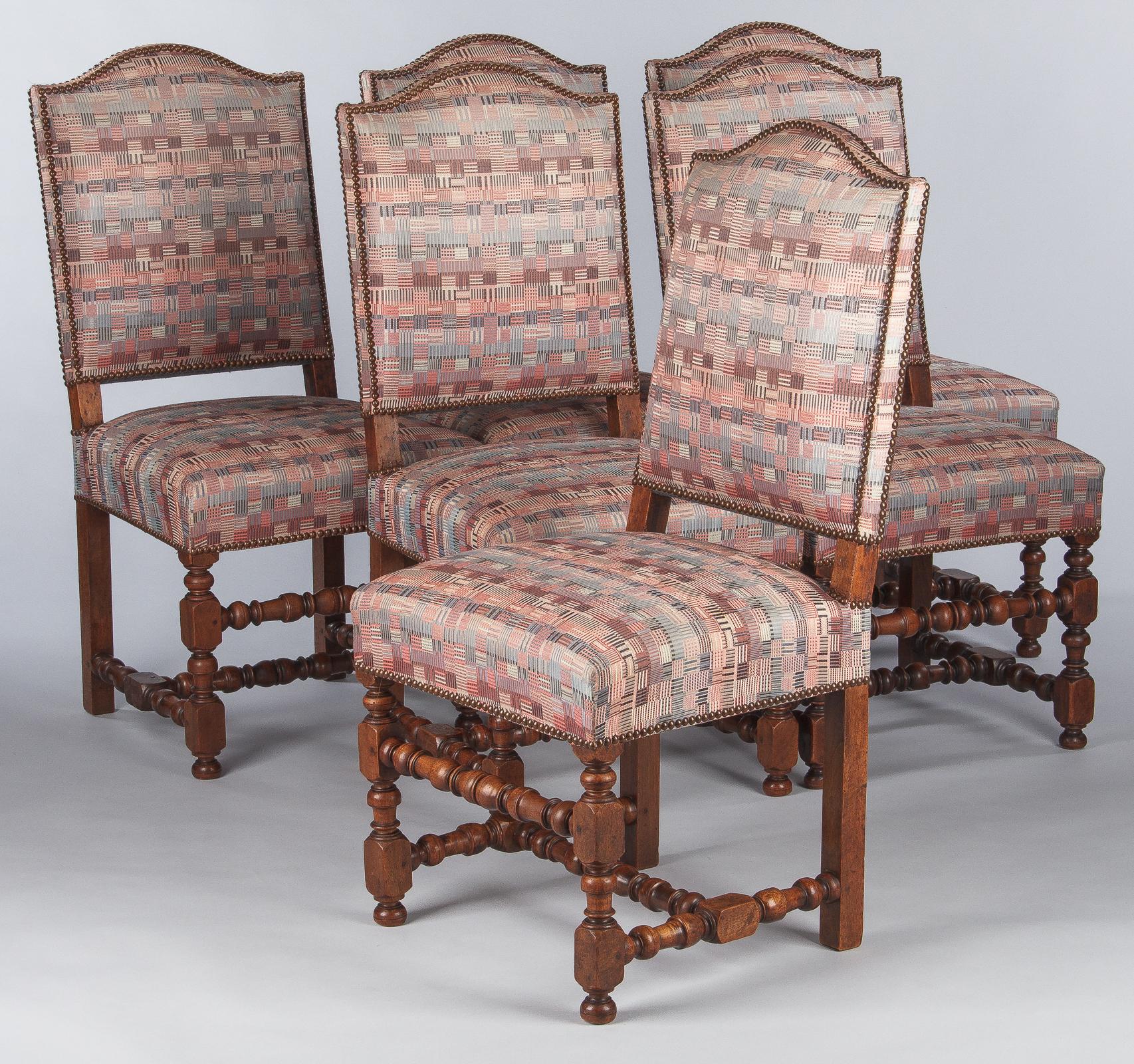 Set of 6 French Louis XIII Style Upholstered Walnut Chairs, 1920s 8