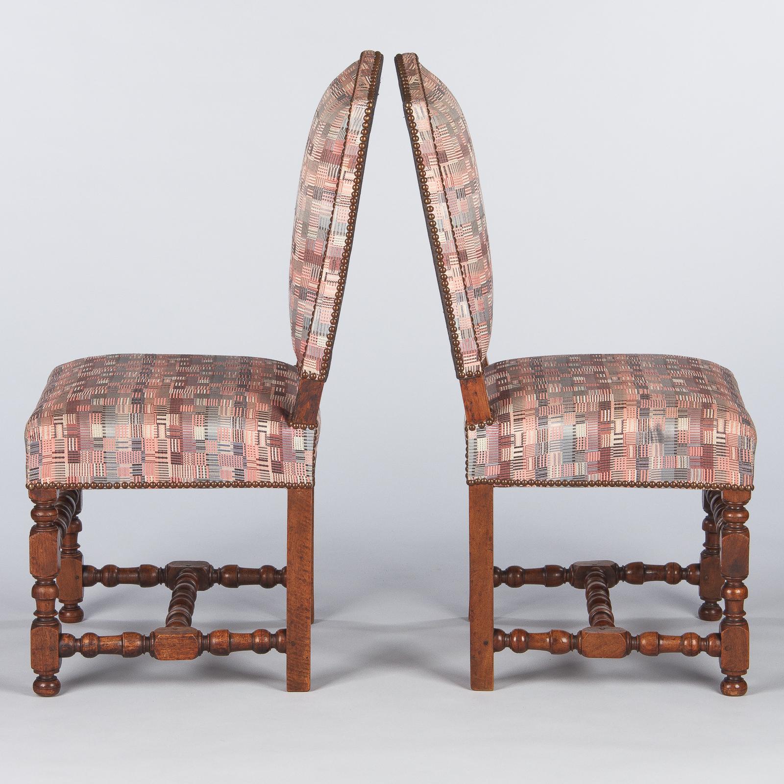 Set of 6 French Louis XIII Style Upholstered Walnut Chairs, 1920s 3