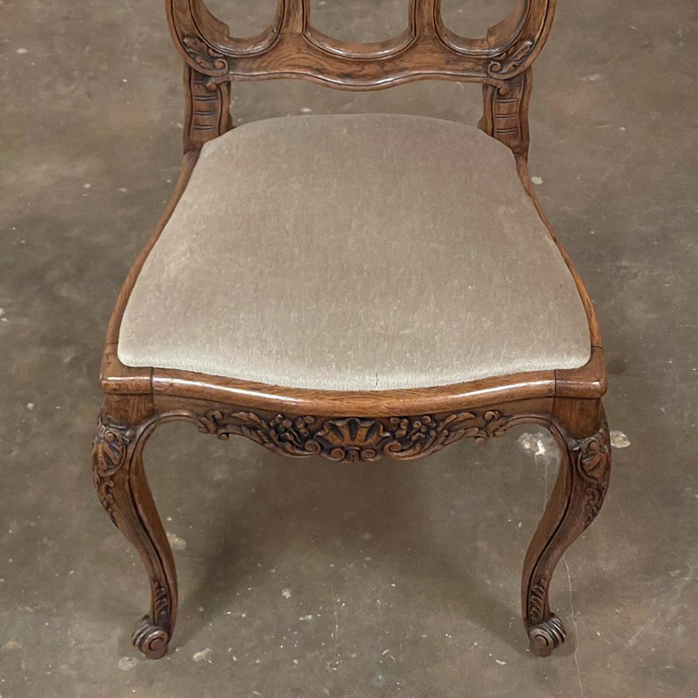 Set of 6 French Louis XV Dining Chairs with Mohair For Sale 14