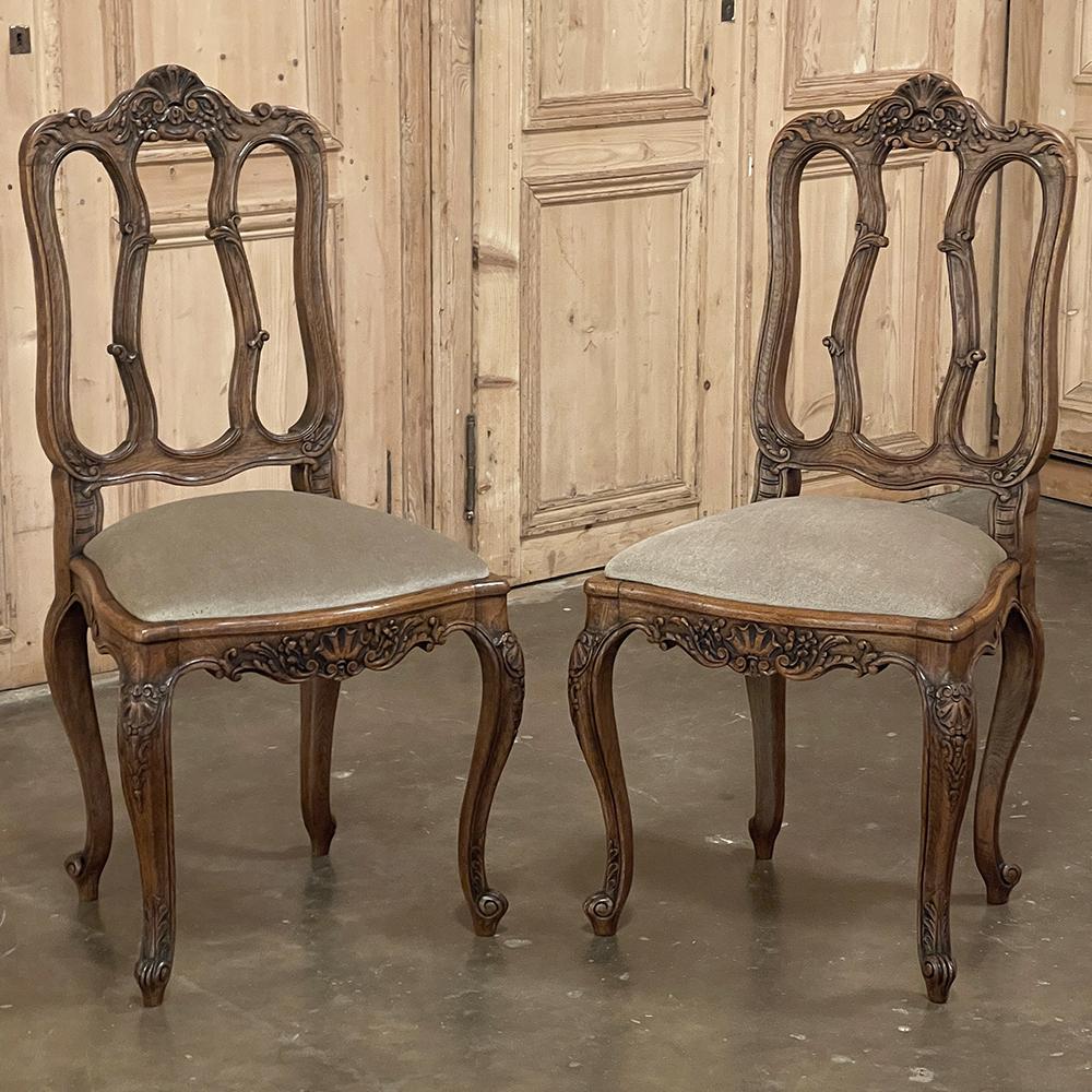 Set of 6 French Louis XV Dining Chairs with Mohair For Sale 4
