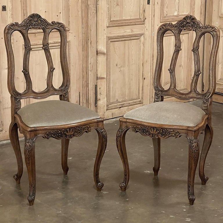 Set of 6 French Louis XV Dining Chairs with Mohair For Sale at 1stDibs