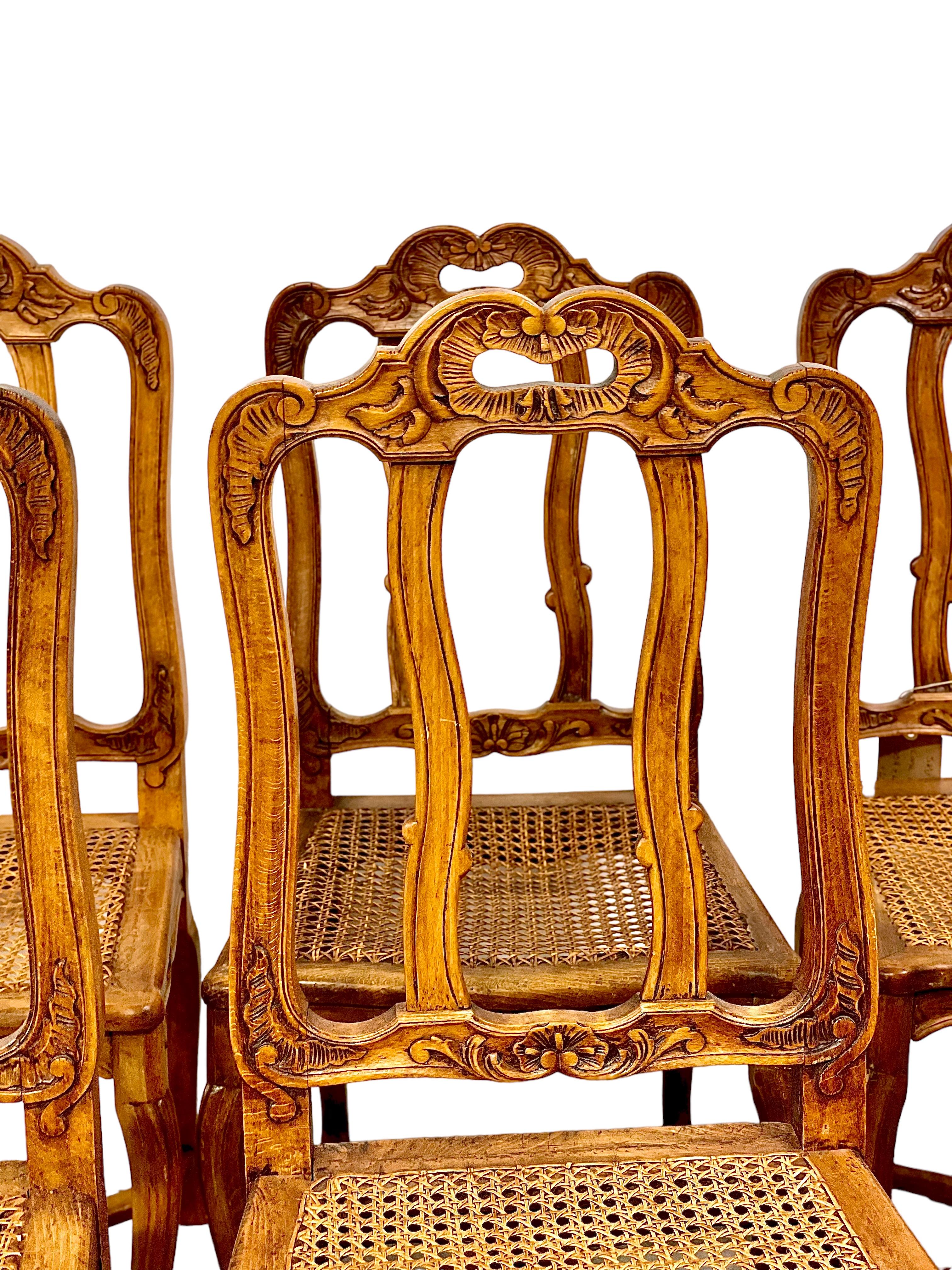 Set of 6 French Louis XV Walnut Caned Dining Chairs, 19th Century 2
