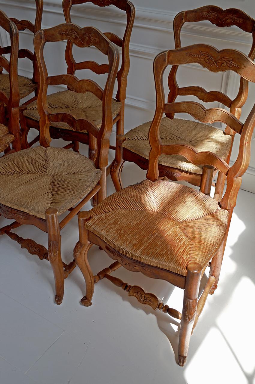 Rush Set of 6 French Louis XV Style Dining Chairs For Sale
