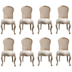 Set of 6 French Louis XV Style Painted and Upholstered Cane Back Chairs