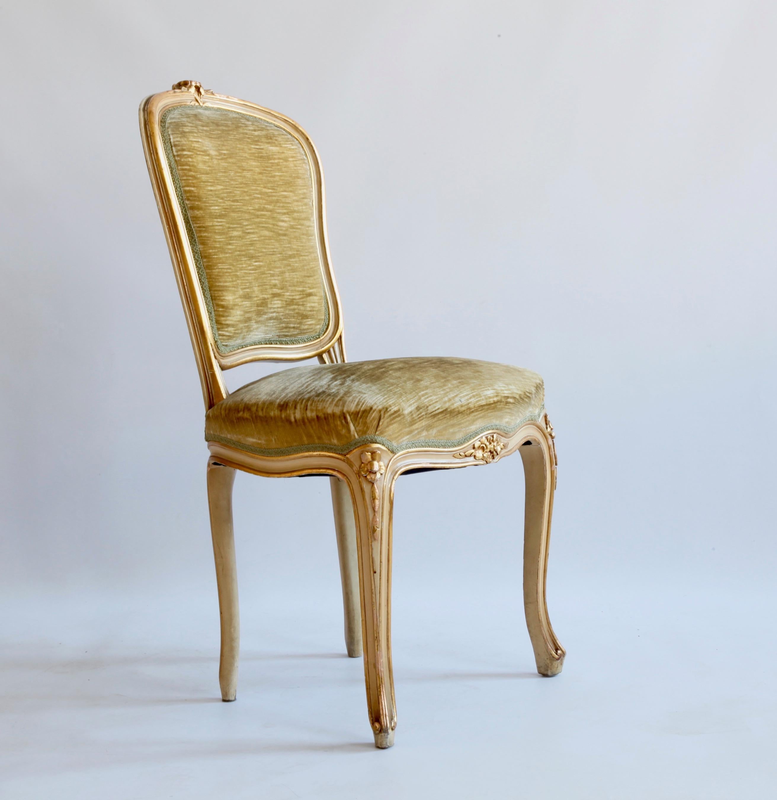 European Set of 6 Matching Louis XV Style Chairs, with Gilded Highlights