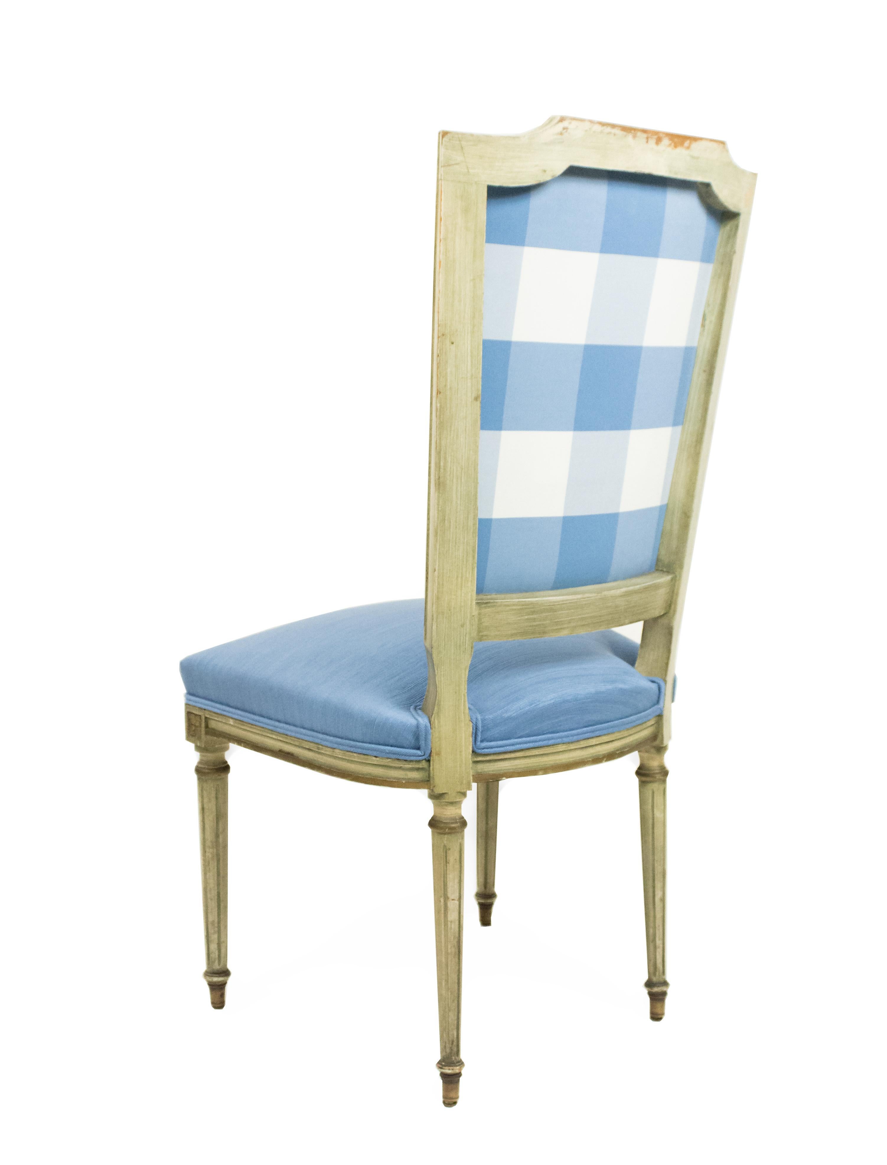 Wood Set of 6 French Louis XVI Blue Side Chairs For Sale