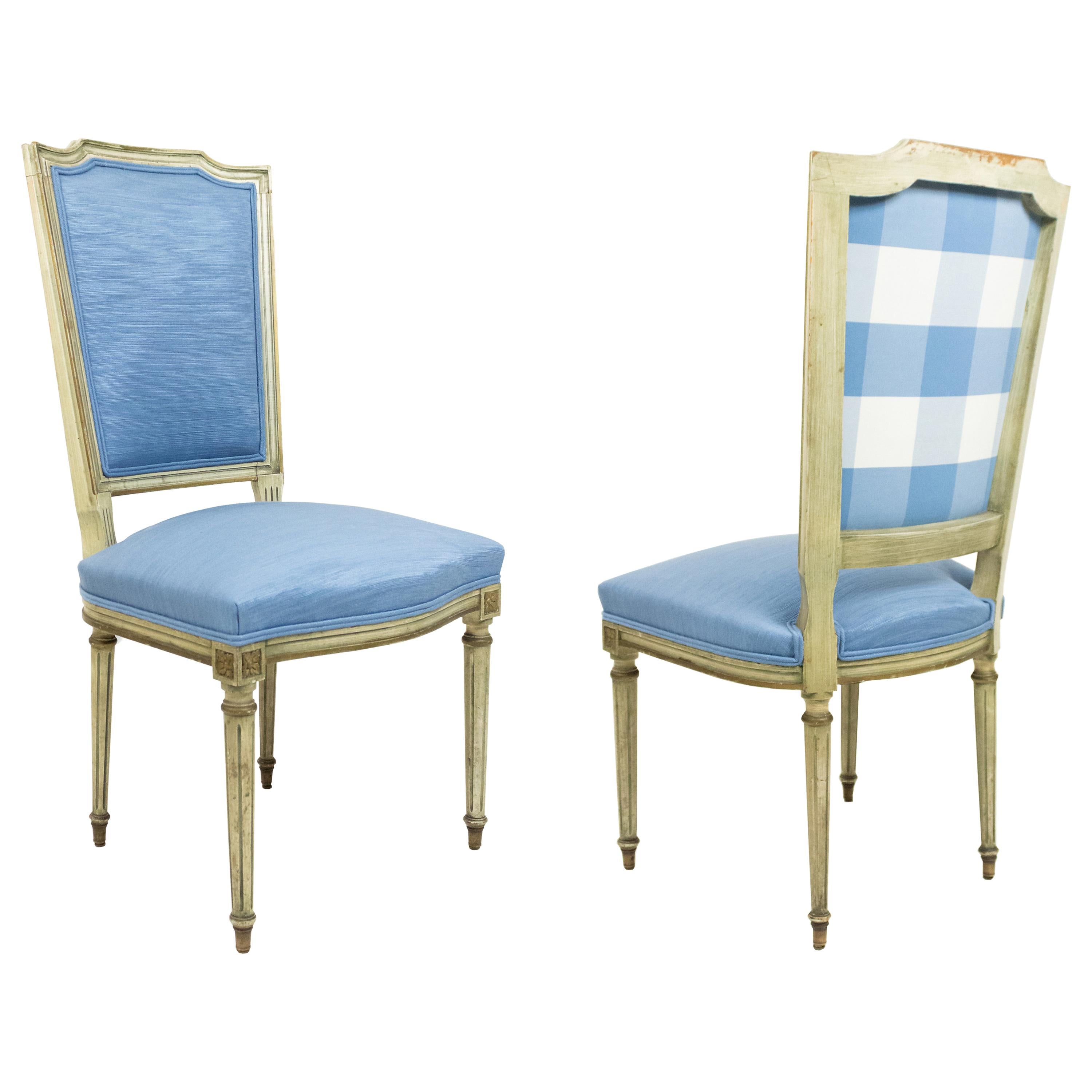 Set of 6 French Louis XVI Blue Side Chairs