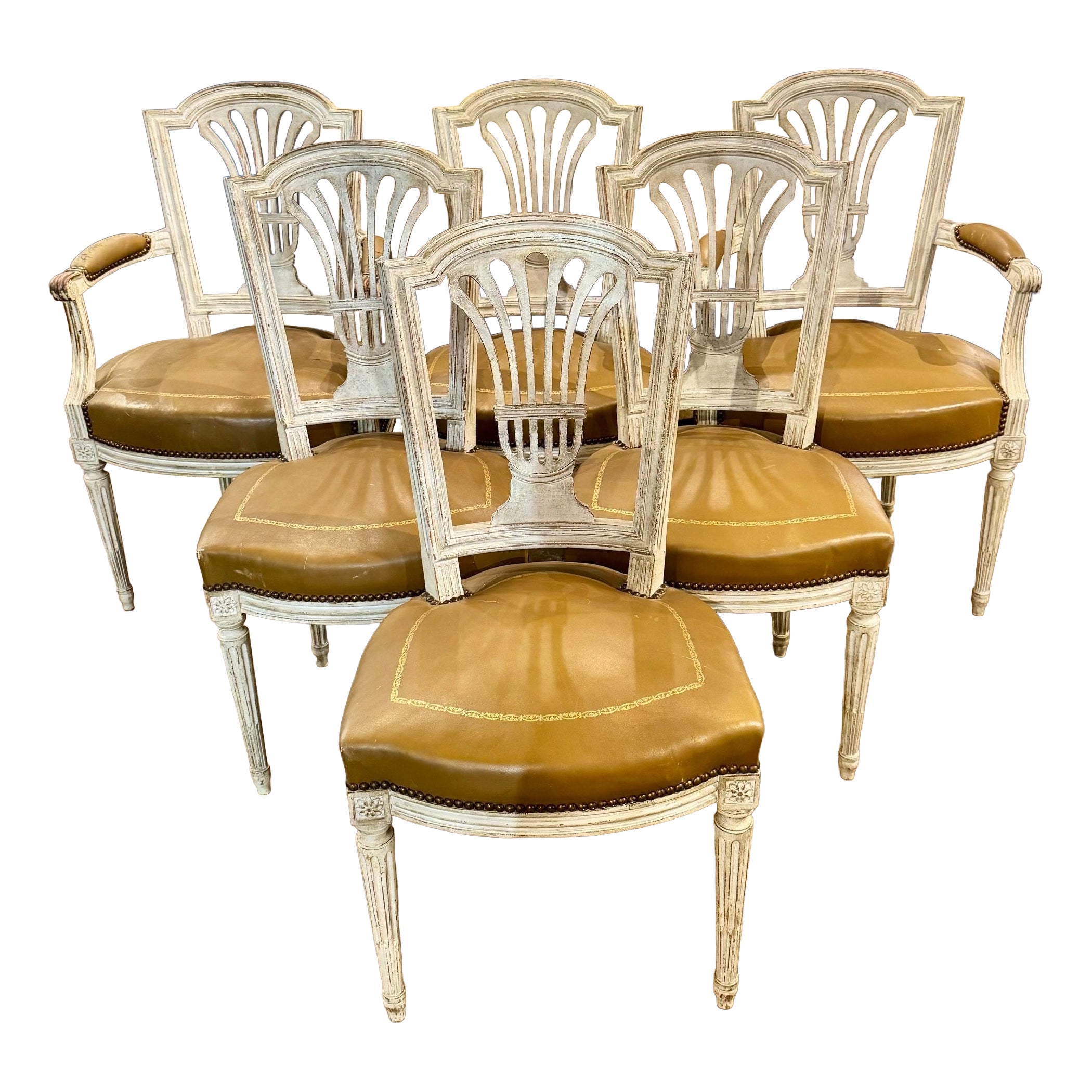 Set of 6 French Louis XVI Dining Chairs For Sale