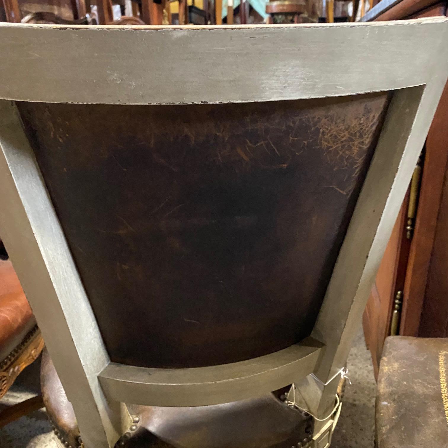 Set of 6 French Louis XVI Embossed Leather & Painted Dining Chairs 3