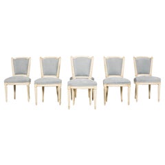 Set di 6 sedie da pranzo francesi in stile Luigi XVI dipinte in blu polveroso, primi anni del XX secolo