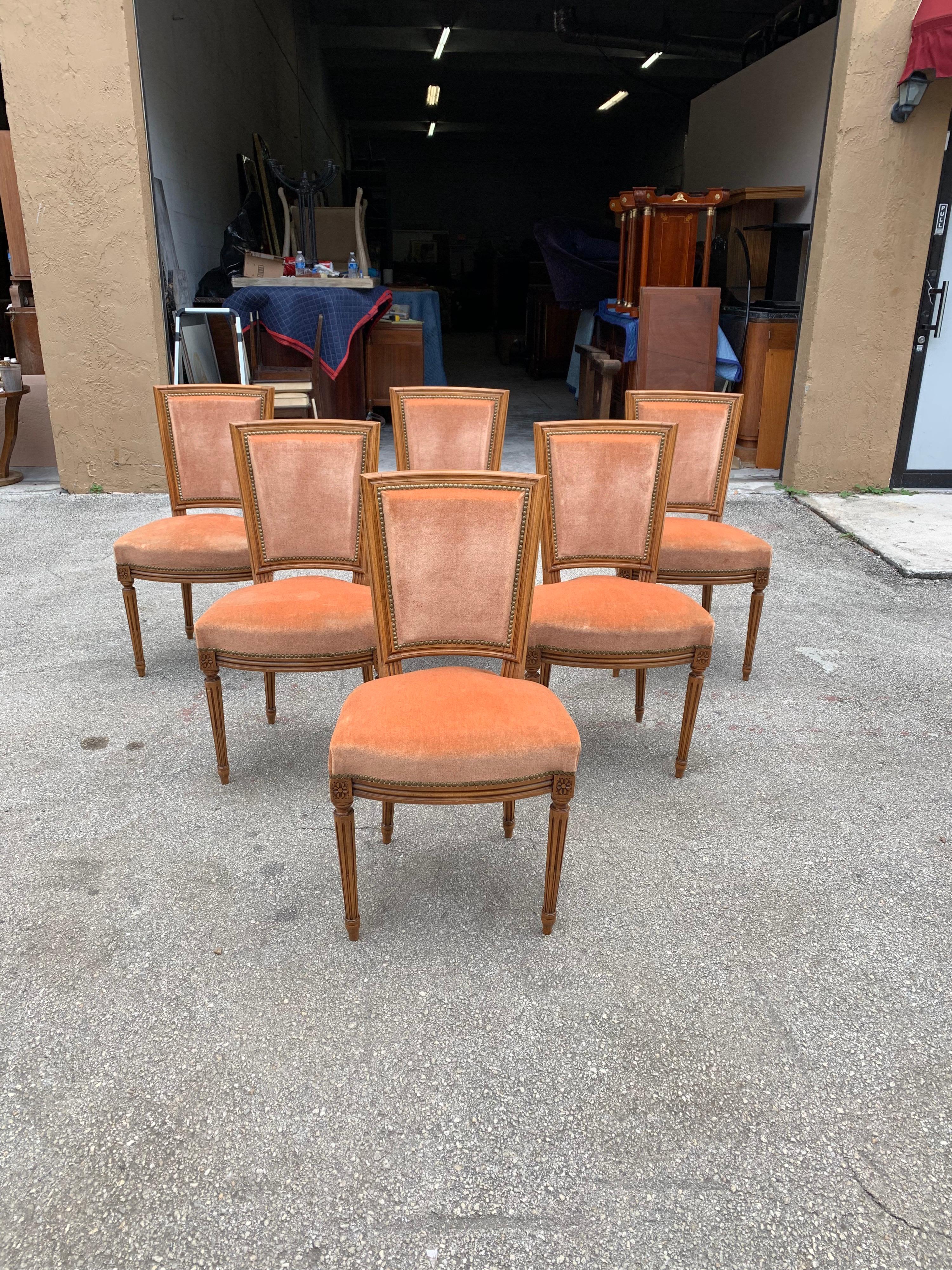 Louis XVI Set of 6 French Louis Xvl Solid Mahogany Dining Chairs, 1910s For Sale