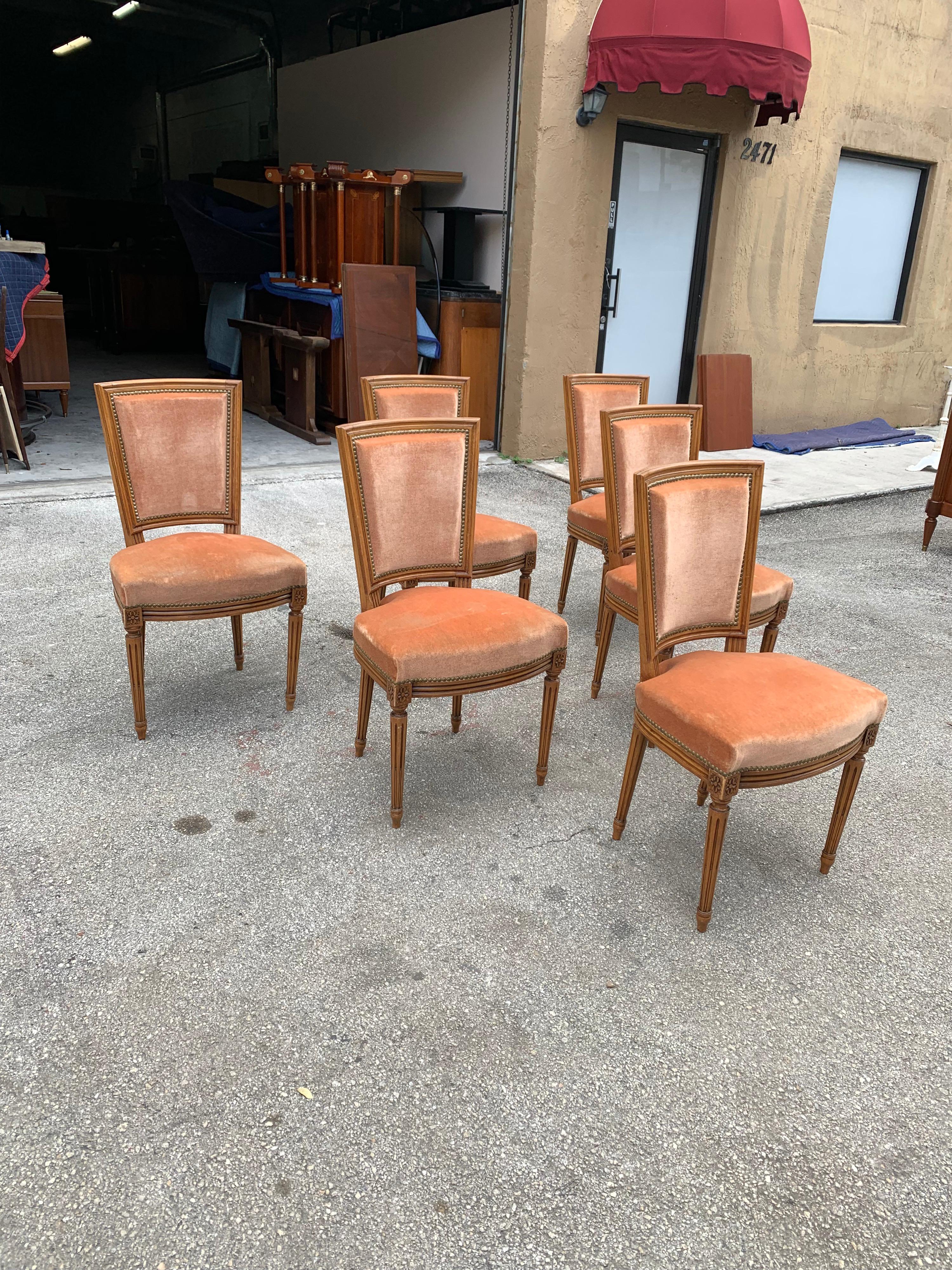 Early 20th Century Set of 6 French Louis Xvl Solid Mahogany Dining Chairs, 1910s For Sale