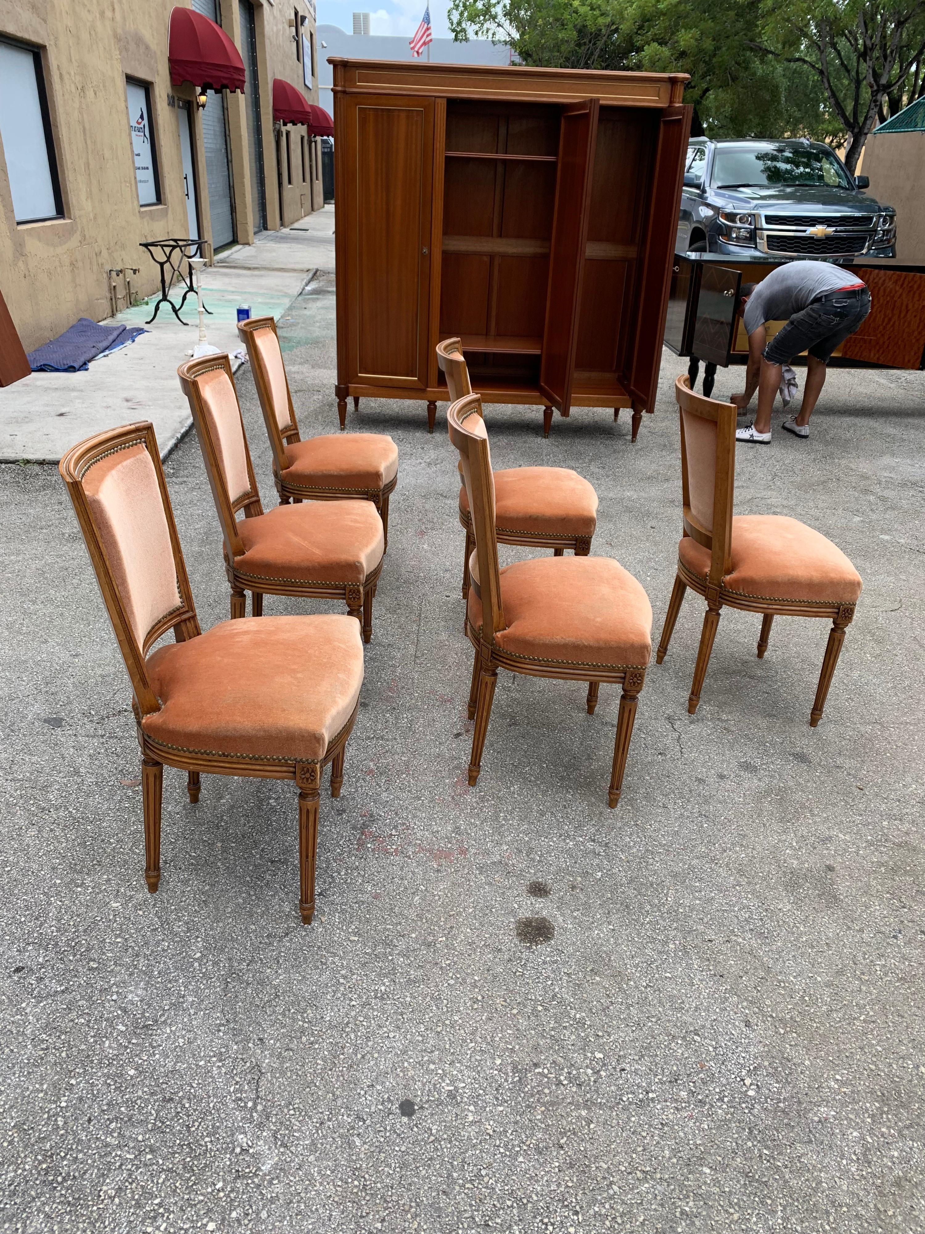 Set of 6 French Louis Xvl Solid Mahogany Dining Chairs, 1910s For Sale 1